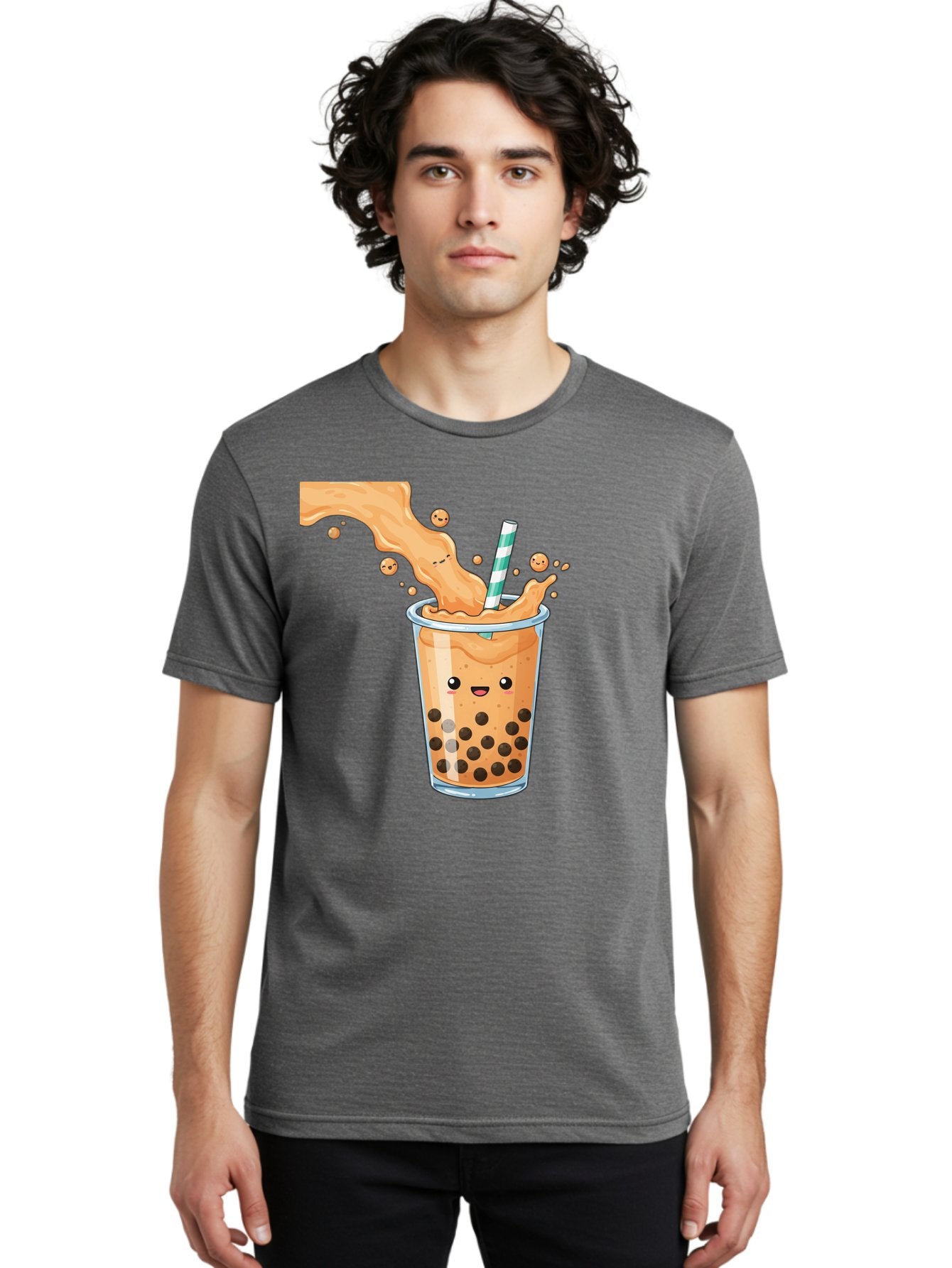 Boba-Tea-11 Men'S Graphic Tee, 100% Cotton, Comfortable Casual Summer Wear, Machine Washable, Boba Tea, Milk Tea, Bubble Tea, Tapioca Pearls, Cartoon Illustration, Refreshing Drink, Tea Time, Kawaii Culture, Fun Beverage Bac652 30