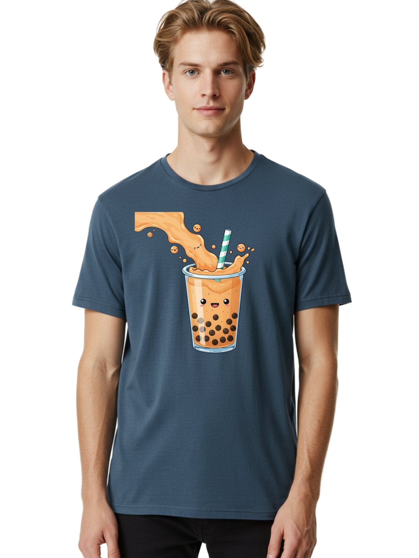 Boba-Tea-11 Men'S Graphic Tee, 100% Cotton, Comfortable Casual Summer Wear, Machine Washable, Boba Tea, Milk Tea, Bubble Tea, Tapioca Pearls, Cartoon Illustration, Refreshing Drink, Tea Time, Kawaii Culture, Fun Beverage Bac652 29