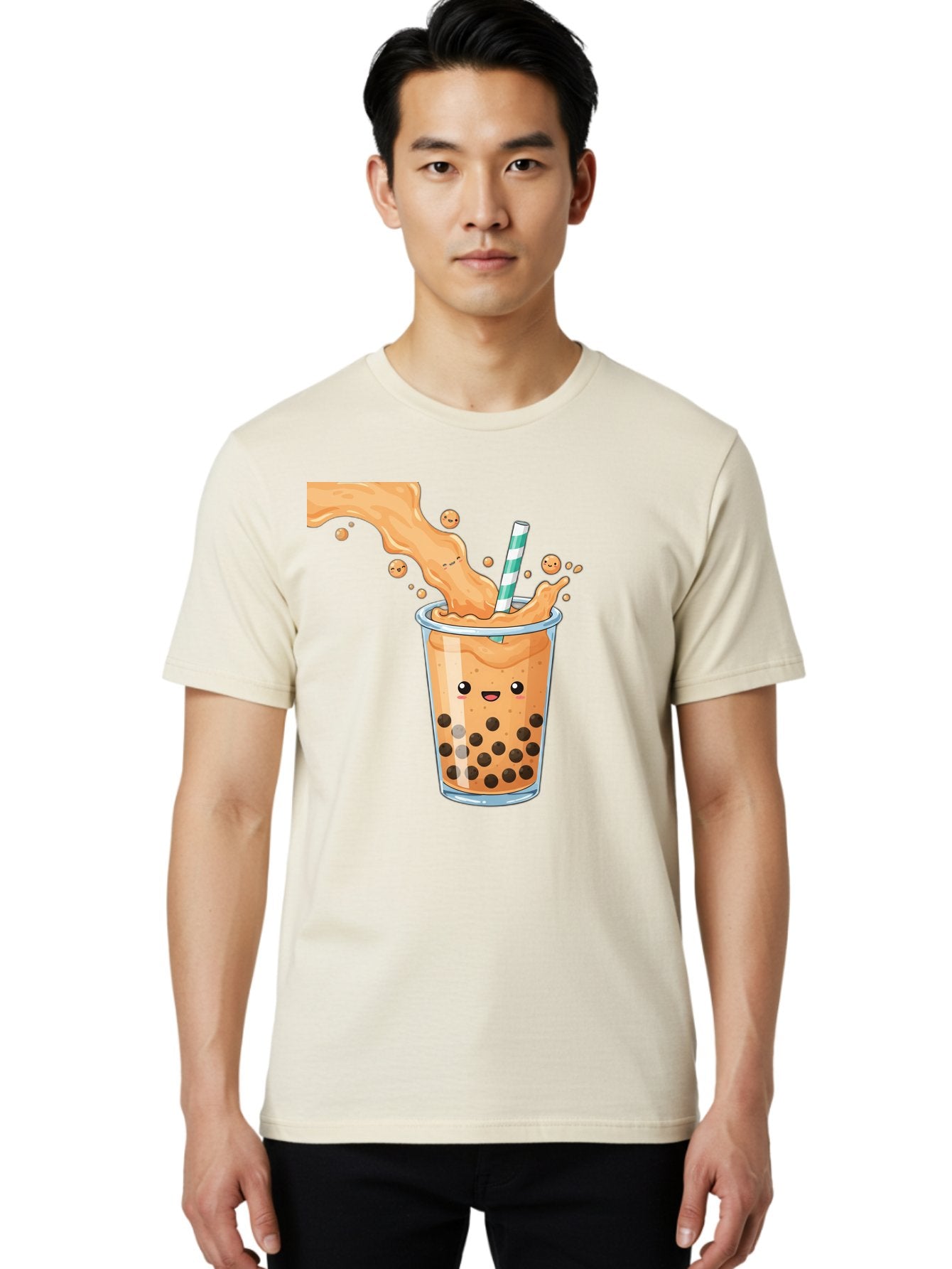 Boba-Tea-11 Men'S Graphic Tee, 100% Cotton, Comfortable Casual Summer Wear, Machine Washable, Boba Tea, Milk Tea, Bubble Tea, Tapioca Pearls, Cartoon Illustration, Refreshing Drink, Tea Time, Kawaii Culture, Fun Beverage Bac652 19