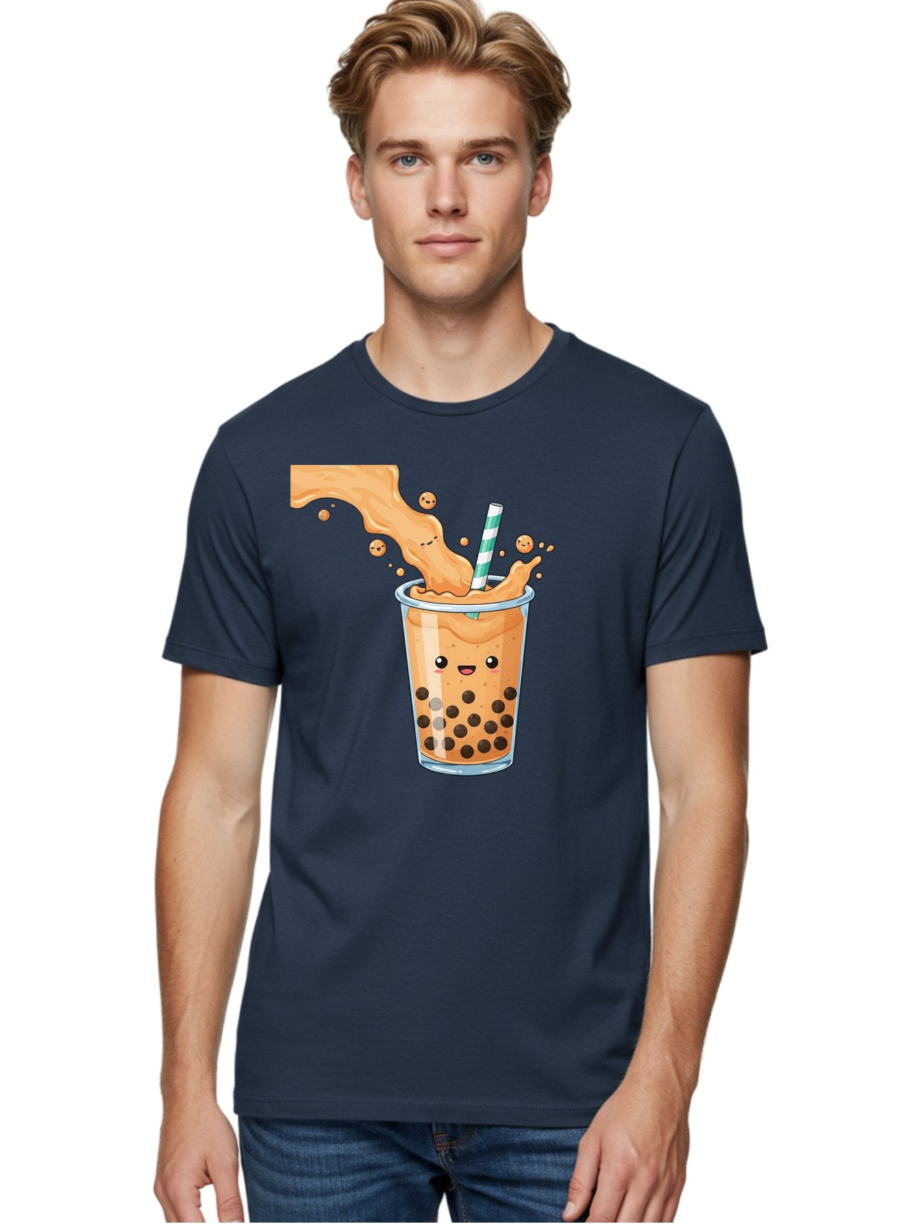 Boba-Tea-11 Men'S Graphic Tee, 100% Cotton, Comfortable Casual Summer Wear, Machine Washable, Boba Tea, Milk Tea, Bubble Tea, Tapioca Pearls, Cartoon Illustration, Refreshing Drink, Tea Time, Kawaii Culture, Fun Beverage Bac652 28