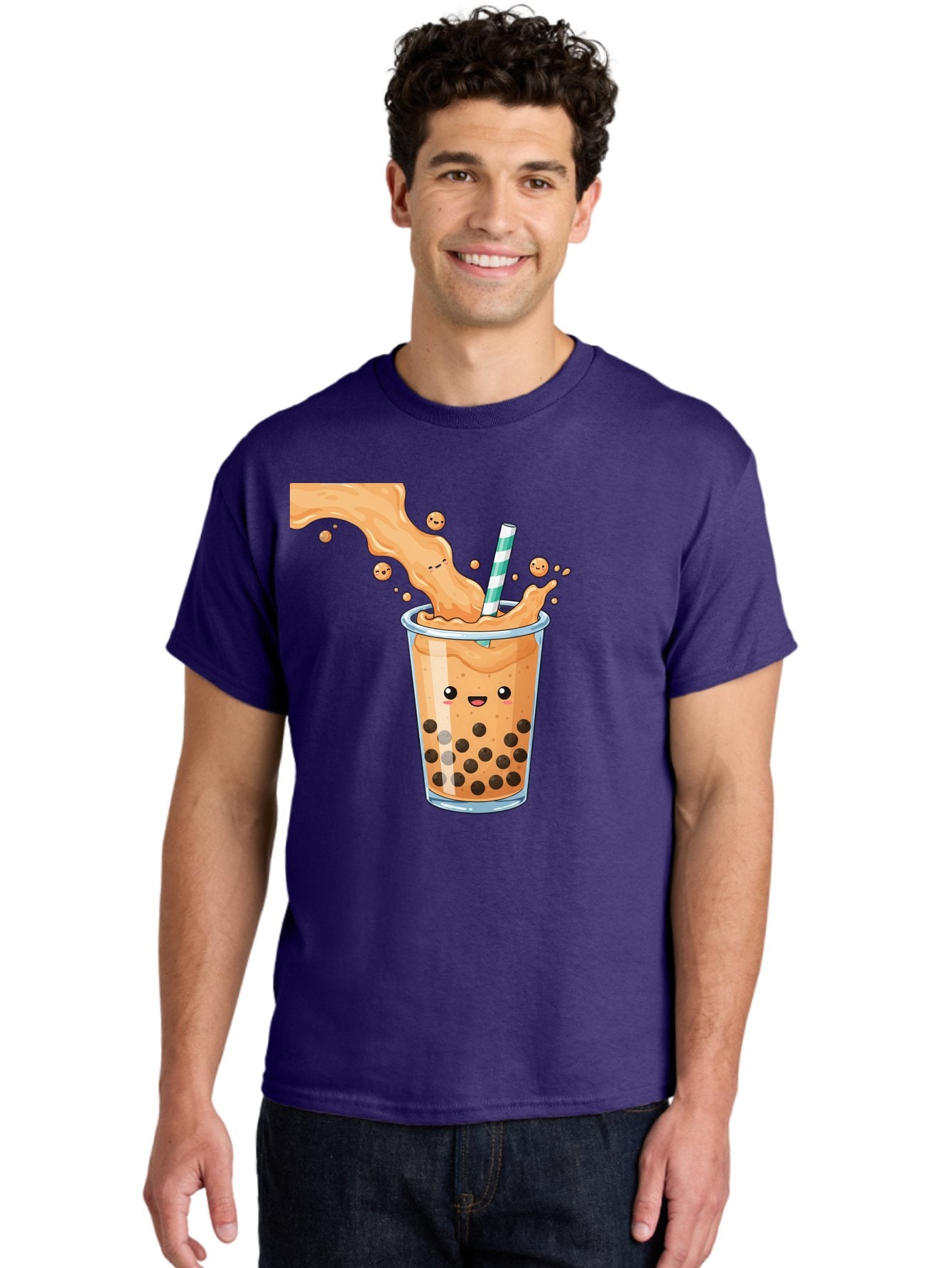 Boba-Tea-11 Men'S Graphic Tee, 100% Cotton, Comfortable Casual Summer Wear, Machine Washable, Boba Tea, Milk Tea, Bubble Tea, Tapioca Pearls, Cartoon Illustration, Refreshing Drink, Tea Time, Kawaii Culture, Fun Beverage Bac652 21