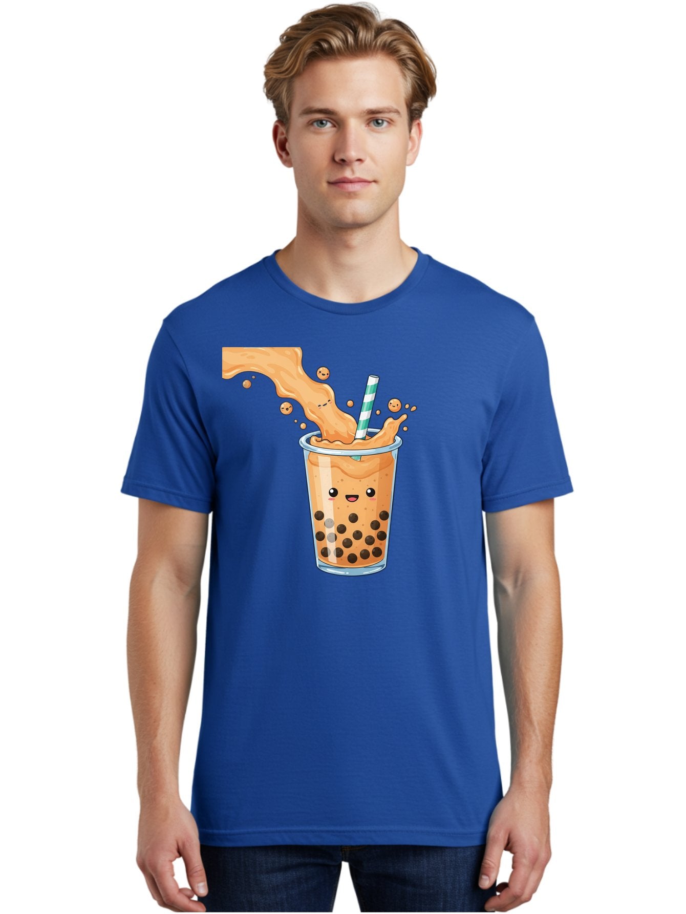 Boba-Tea-11 Men'S Graphic Tee, 100% Cotton, Comfortable Casual Summer Wear, Machine Washable, Boba Tea, Milk Tea, Bubble Tea, Tapioca Pearls, Cartoon Illustration, Refreshing Drink, Tea Time, Kawaii Culture, Fun Beverage Bac652 24