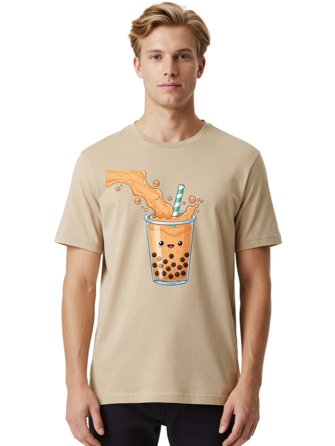 Boba-Tea-11 Men'S Graphic Tee, 100% Cotton, Comfortable Casual Summer Wear, Machine Washable, Boba Tea, Milk Tea, Bubble Tea, Tapioca Pearls, Cartoon Illustration, Refreshing Drink, Tea Time, Kawaii Culture, Fun Beverage Bac652 20