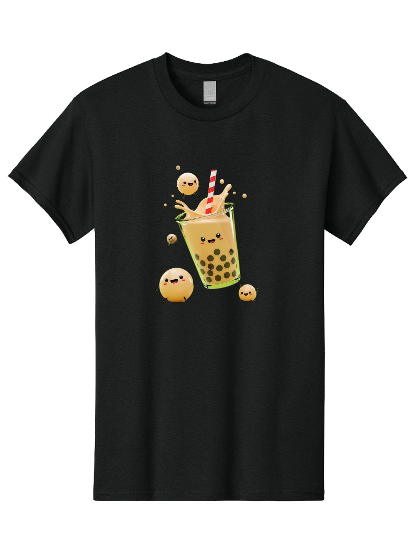 Boba-Tea-12 Men'S Graphic Tee, 100% Cotton, Comfortable Casual Summer Wear, Machine Washable, Bubble Tea Drink, Cartoon Bubbles, Smiling Faces, Fun Beverage, Playful Illustration, Boba Tea, Happy Characters, Animated Drink Bac653 3
