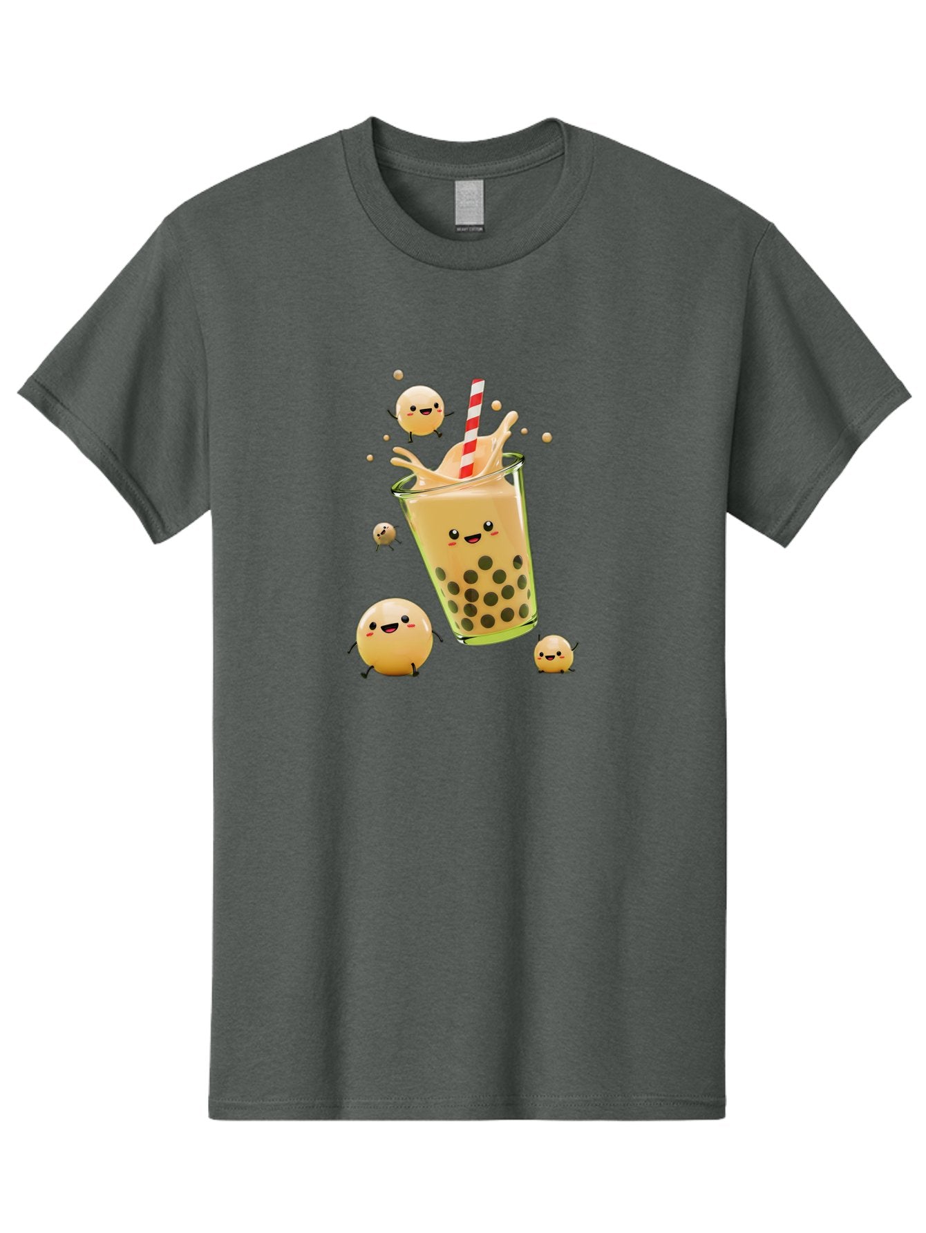 Boba-Tea-12 Men'S Graphic Tee, 100% Cotton, Comfortable Casual Summer Wear, Machine Washable, Bubble Tea Drink, Cartoon Bubbles, Smiling Faces, Fun Beverage, Playful Illustration, Boba Tea, Happy Characters, Animated Drink Bac653 15