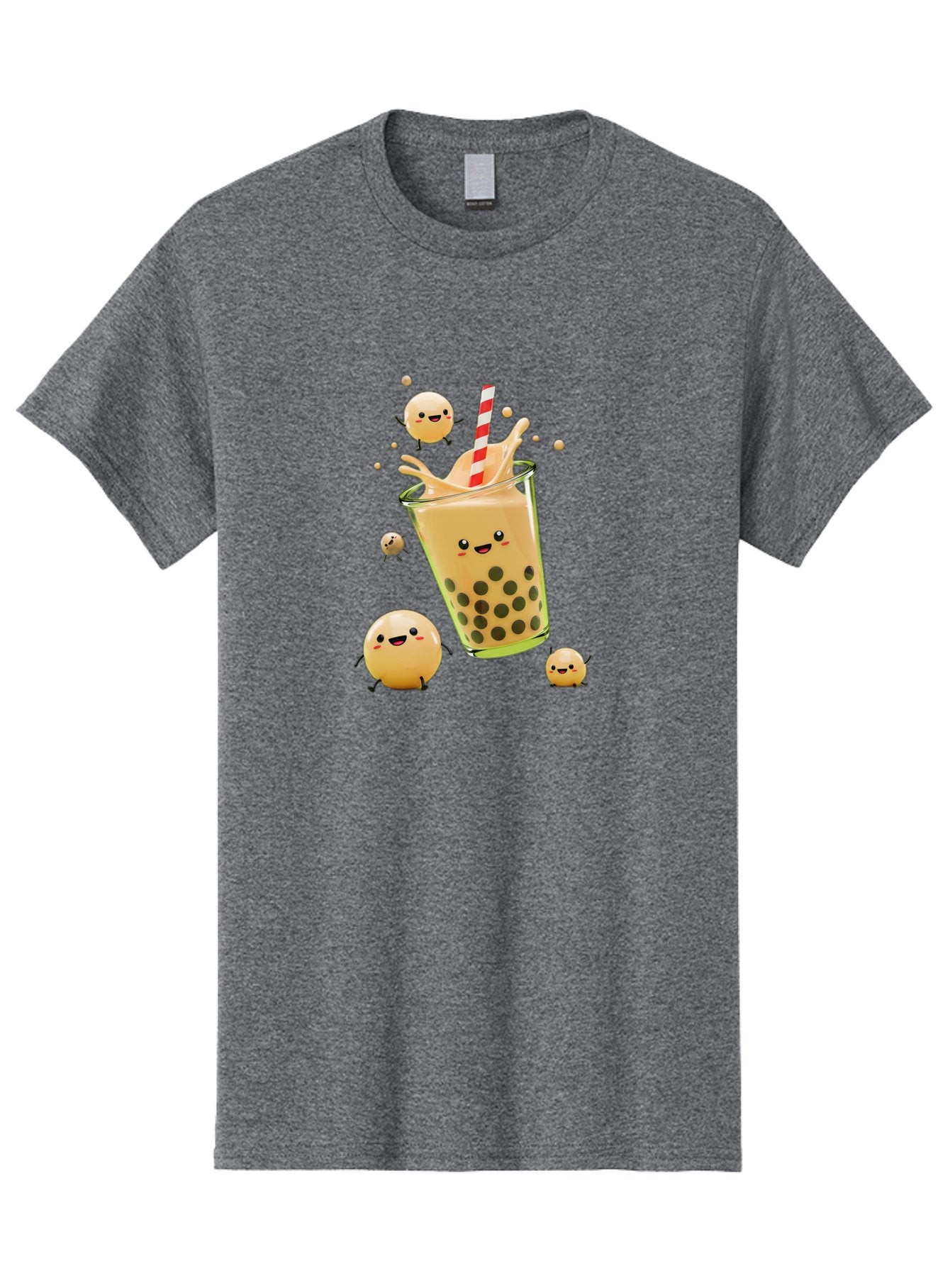 Boba-Tea-12 Men'S Graphic Tee, 100% Cotton, Comfortable Casual Summer Wear, Machine Washable, Bubble Tea Drink, Cartoon Bubbles, Smiling Faces, Fun Beverage, Playful Illustration, Boba Tea, Happy Characters, Animated Drink Bac653
