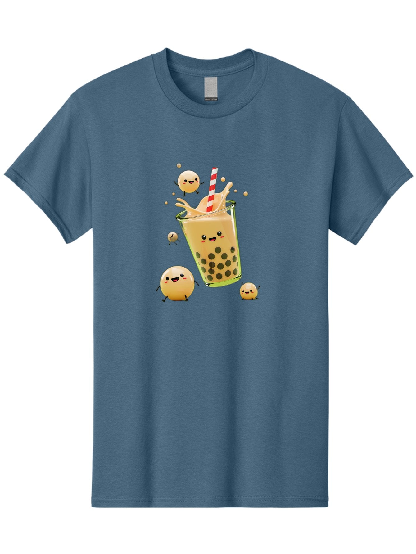 Boba-Tea-12 Men'S Graphic Tee, 100% Cotton, Comfortable Casual Summer Wear, Machine Washable, Bubble Tea Drink, Cartoon Bubbles, Smiling Faces, Fun Beverage, Playful Illustration, Boba Tea, Happy Characters, Animated Drink Bac653