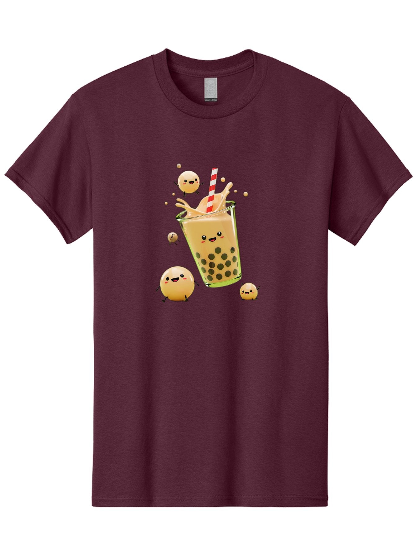 Boba-Tea-12 Men'S Graphic Tee, 100% Cotton, Comfortable Casual Summer Wear, Machine Washable, Bubble Tea Drink, Cartoon Bubbles, Smiling Faces, Fun Beverage, Playful Illustration, Boba Tea, Happy Characters, Animated Drink Bac653 6