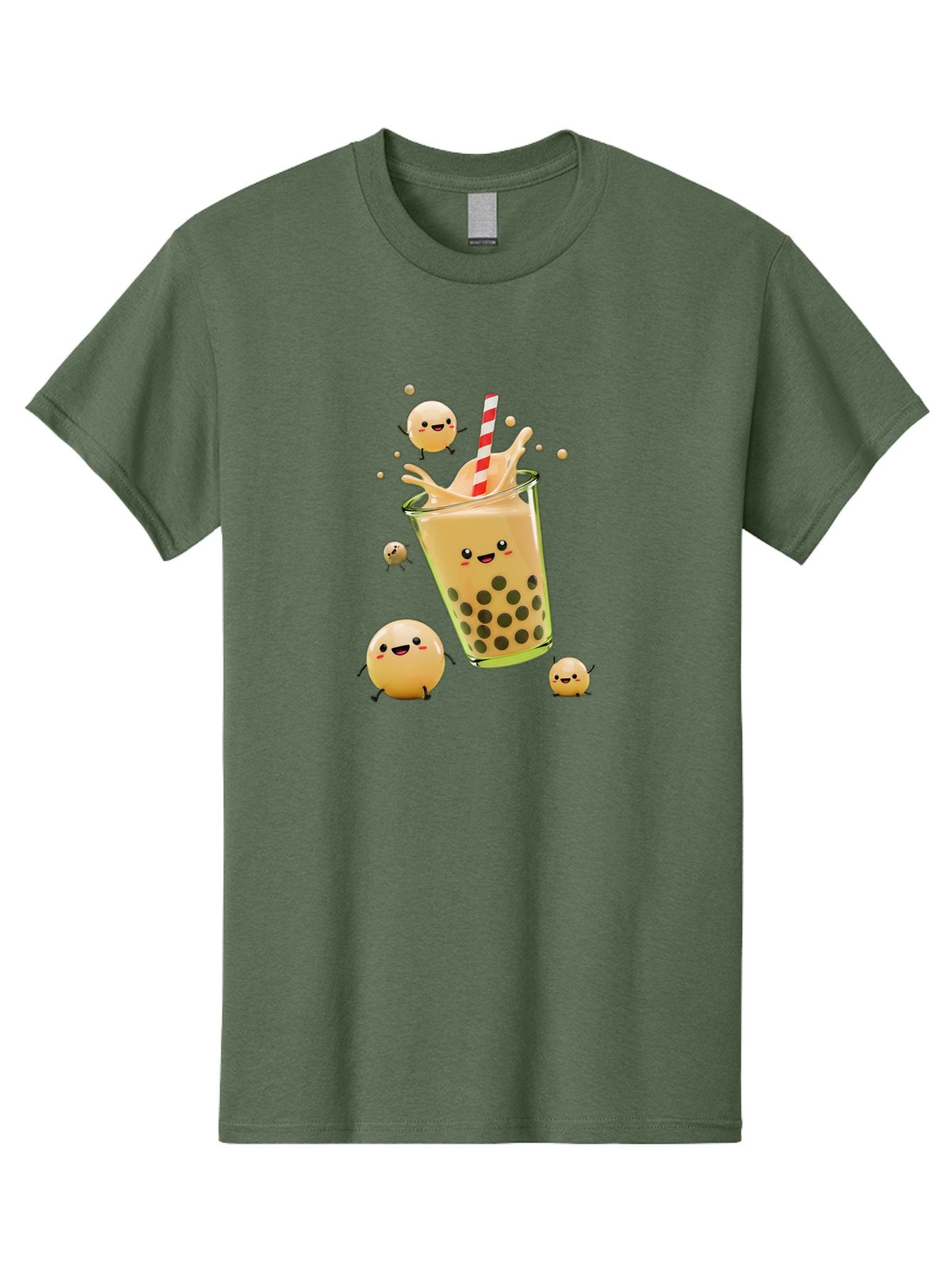 Boba-Tea-12 Men'S Graphic Tee, 100% Cotton, Comfortable Casual Summer Wear, Machine Washable, Bubble Tea Drink, Cartoon Bubbles, Smiling Faces, Fun Beverage, Playful Illustration, Boba Tea, Happy Characters, Animated Drink Bac653 9