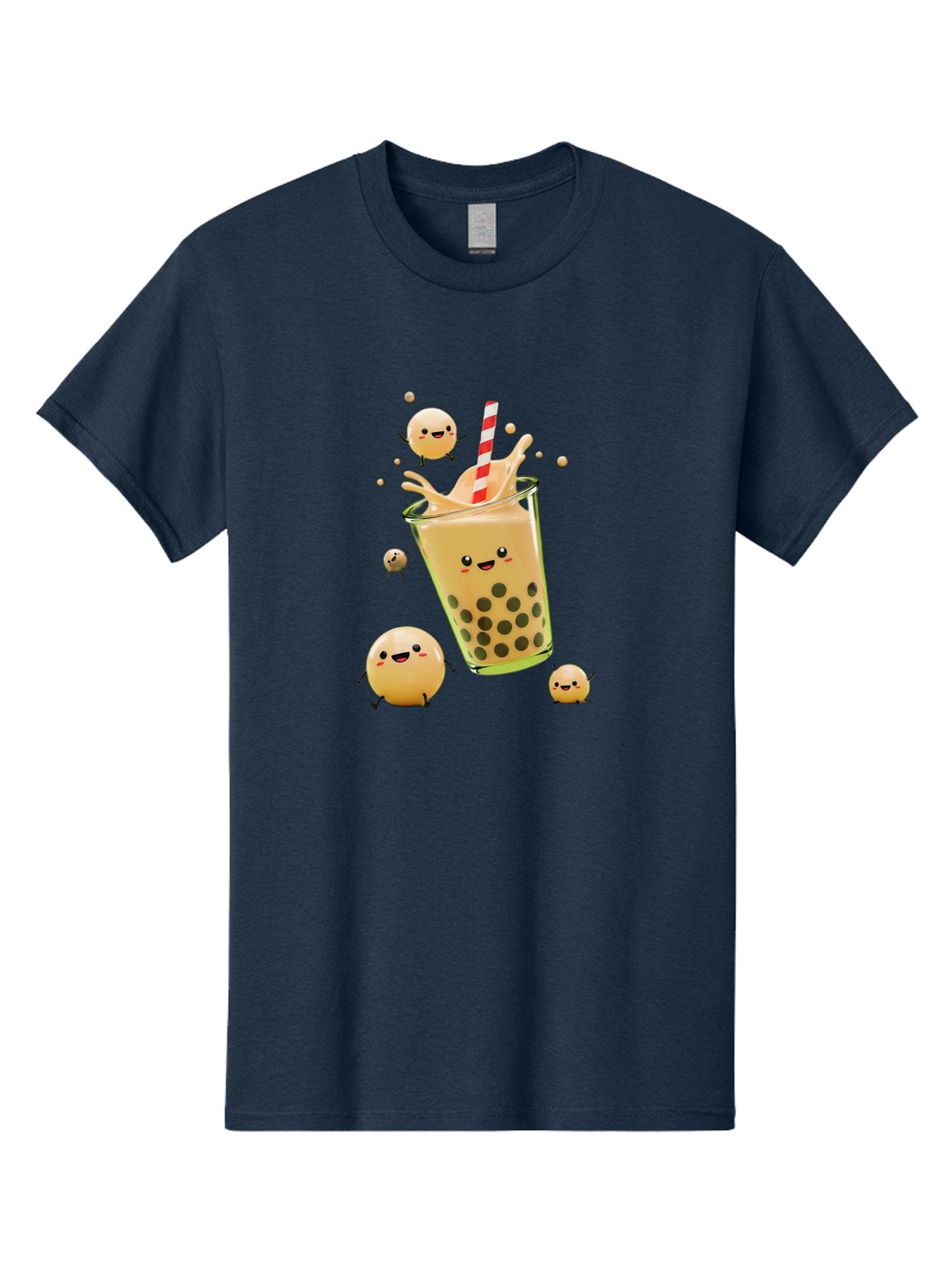 Boba-Tea-12 Men'S Graphic Tee, 100% Cotton, Comfortable Casual Summer Wear, Machine Washable, Bubble Tea Drink, Cartoon Bubbles, Smiling Faces, Fun Beverage, Playful Illustration, Boba Tea, Happy Characters, Animated Drink Bac653 11
