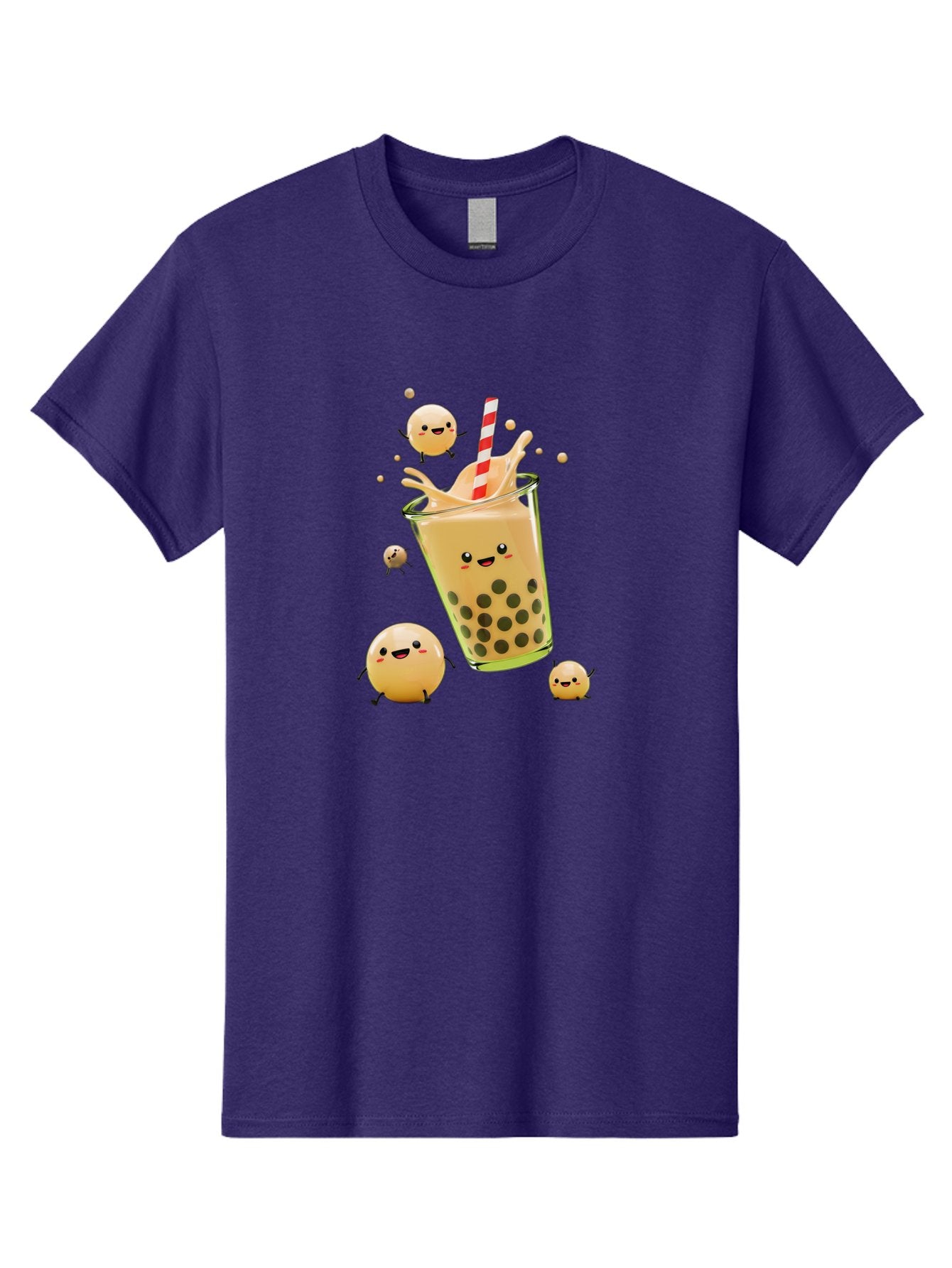 Boba-Tea-12 Men'S Graphic Tee, 100% Cotton, Comfortable Casual Summer Wear, Machine Washable, Bubble Tea Drink, Cartoon Bubbles, Smiling Faces, Fun Beverage, Playful Illustration, Boba Tea, Happy Characters, Animated Drink Bac653 5