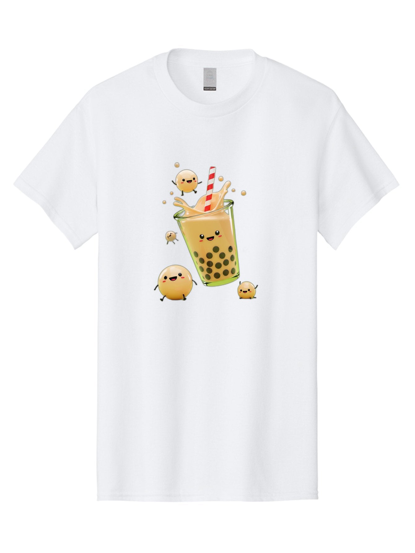 Boba-Tea-12 Men'S Graphic Tee, 100% Cotton, Comfortable Casual Summer Wear, Machine Washable, Bubble Tea Drink, Cartoon Bubbles, Smiling Faces, Fun Beverage, Playful Illustration, Boba Tea, Happy Characters, Animated Drink Bac653 4