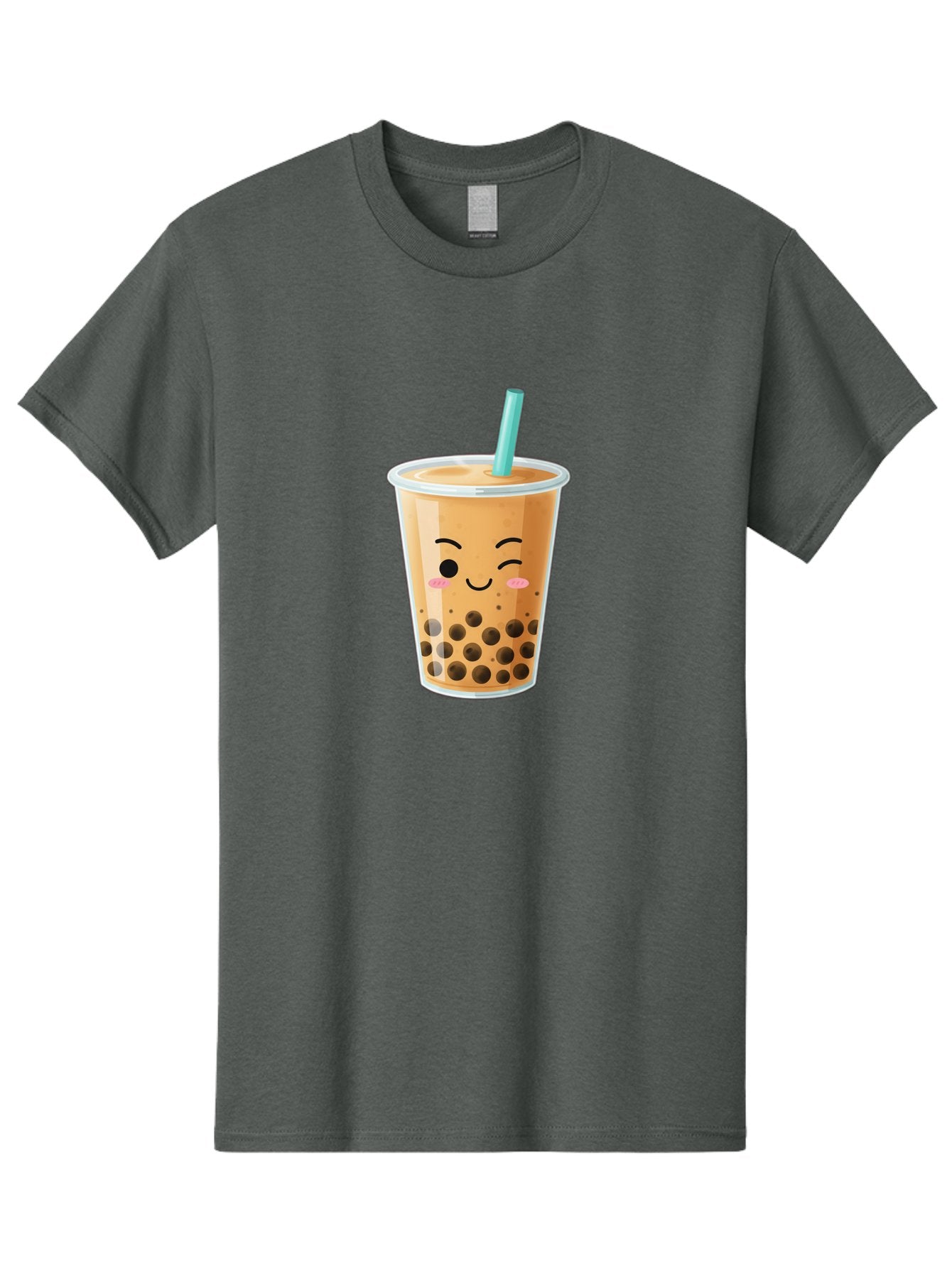 Boba-Tea-15 Men'S Graphic Tee, 100% Cotton, Comfortable Casual Summer Wear, Machine Washable, Boba Tea, Milk Tea, Bubble Tea, Kawaii Drink, Cute Straw, Plastic Cup, Black Boba, Tea Time, Winking Face, Rosy Cheeks, Black Boba Pearls, Bac656 6