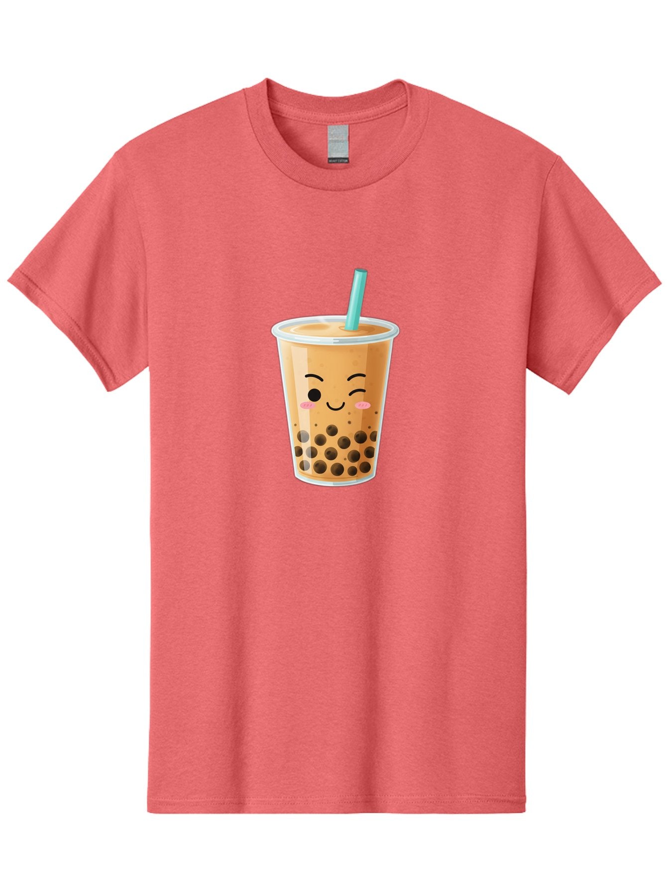 Boba-Tea-15 Men'S Graphic Tee, 100% Cotton, Comfortable Casual Summer Wear, Machine Washable, Boba Tea, Milk Tea, Bubble Tea, Kawaii Drink, Cute Straw, Plastic Cup, Black Boba, Tea Time, Winking Face, Rosy Cheeks, Black Boba Pearls, Bac656 15