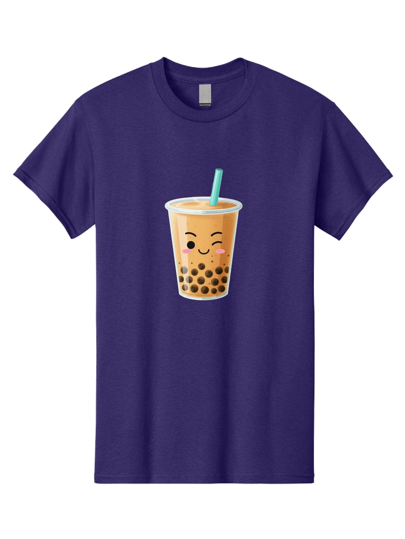 Boba-Tea-15 Men'S Graphic Tee, 100% Cotton, Comfortable Casual Summer Wear, Machine Washable, Boba Tea, Milk Tea, Bubble Tea, Kawaii Drink, Cute Straw, Plastic Cup, Black Boba, Tea Time, Winking Face, Rosy Cheeks, Black Boba Pearls, Bac656 5