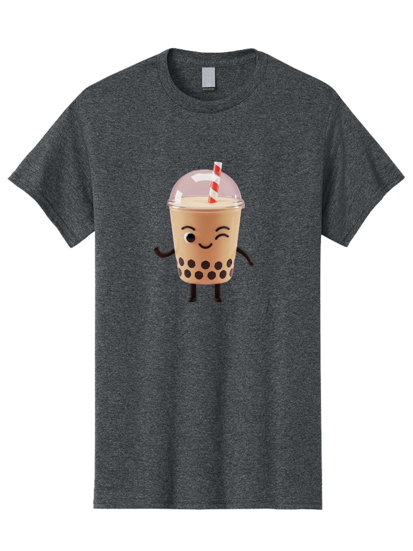 Boba-Tea-16 Men'S Graphic Tee, 100% Cotton, Comfortable Casual Summer Wear, Machine Washable, Boba Tea, Milk Tea, Bubble Tea, Cartoon Character, Smiling Face, Black Bobas, Red And White Straw, Tea Cup Bac657 5