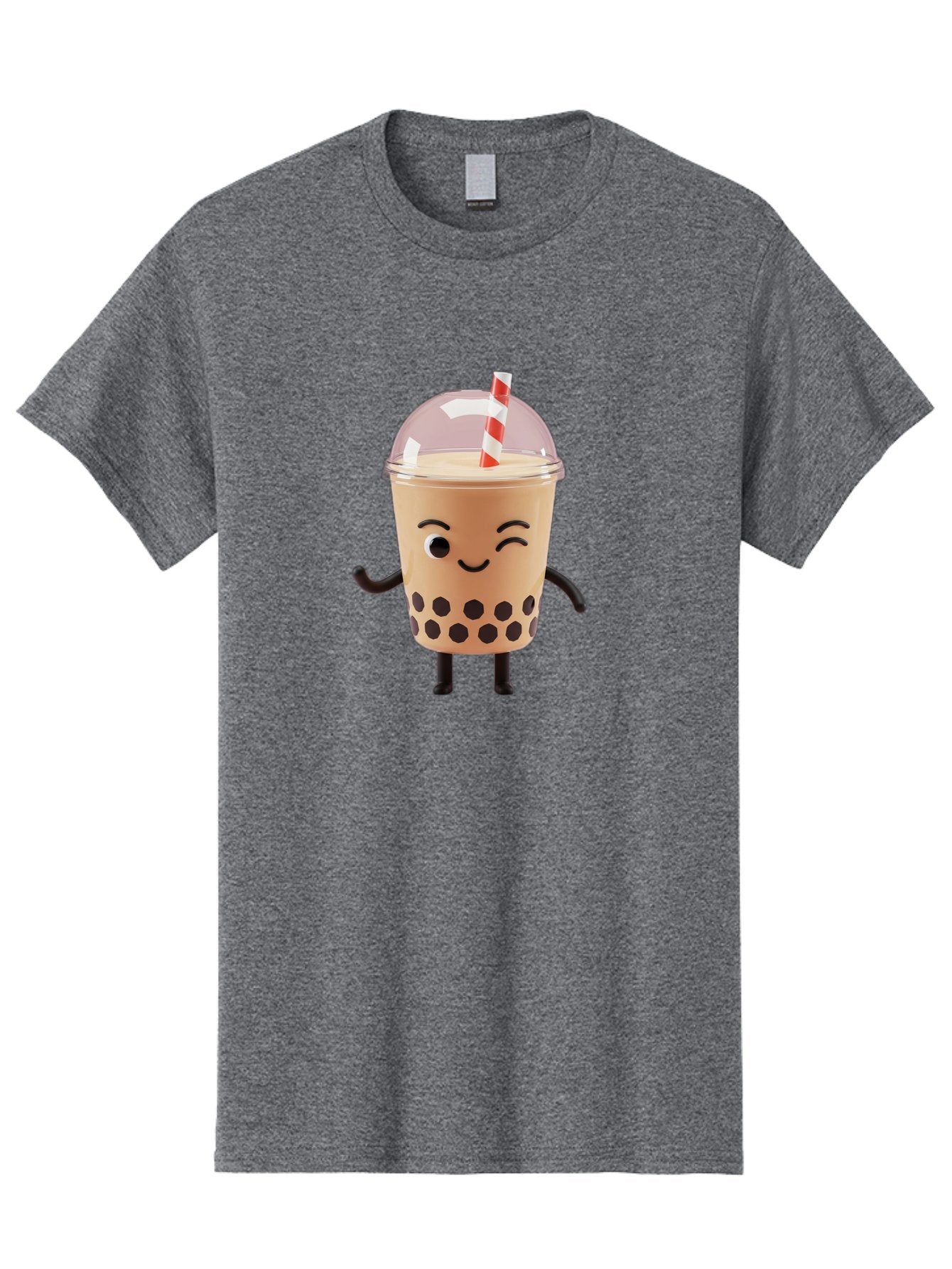 Boba-Tea-16 Men'S Graphic Tee, 100% Cotton, Comfortable Casual Summer Wear, Machine Washable, Boba Tea, Milk Tea, Bubble Tea, Cartoon Character, Smiling Face, Black Bobas, Red And White Straw, Tea Cup Bac657 3