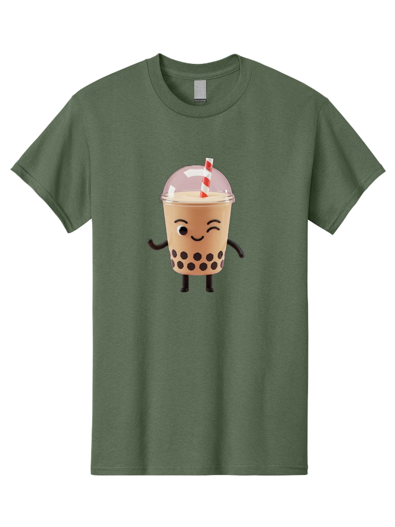 Boba-Tea-16 Men'S Graphic Tee, 100% Cotton, Comfortable Casual Summer Wear, Machine Washable, Boba Tea, Milk Tea, Bubble Tea, Cartoon Character, Smiling Face, Black Bobas, Red And White Straw, Tea Cup Bac657 6