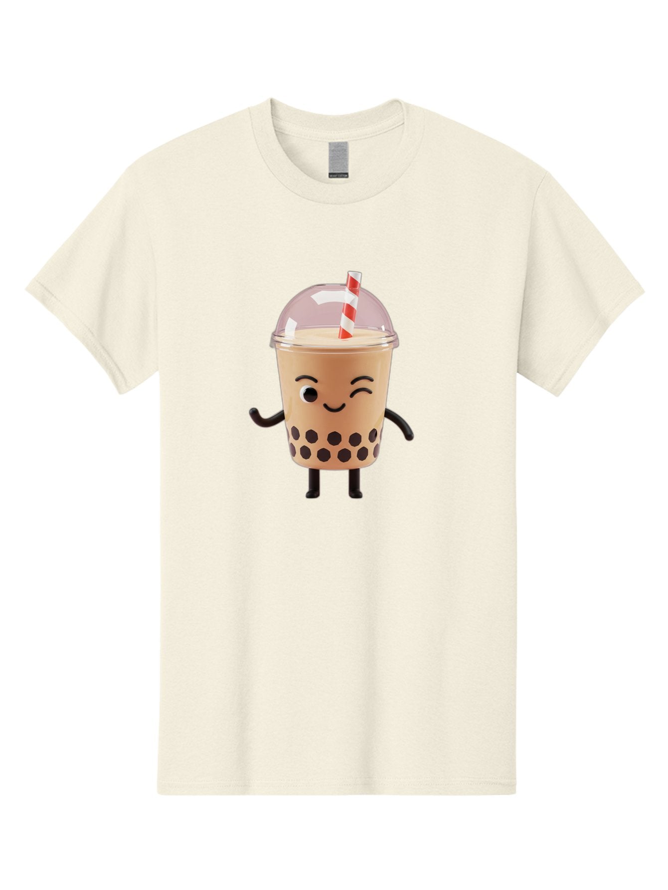 Boba-Tea-16 Men'S Graphic Tee, 100% Cotton, Comfortable Casual Summer Wear, Machine Washable, Boba Tea, Milk Tea, Bubble Tea, Cartoon Character, Smiling Face, Black Bobas, Red And White Straw, Tea Cup Bac657