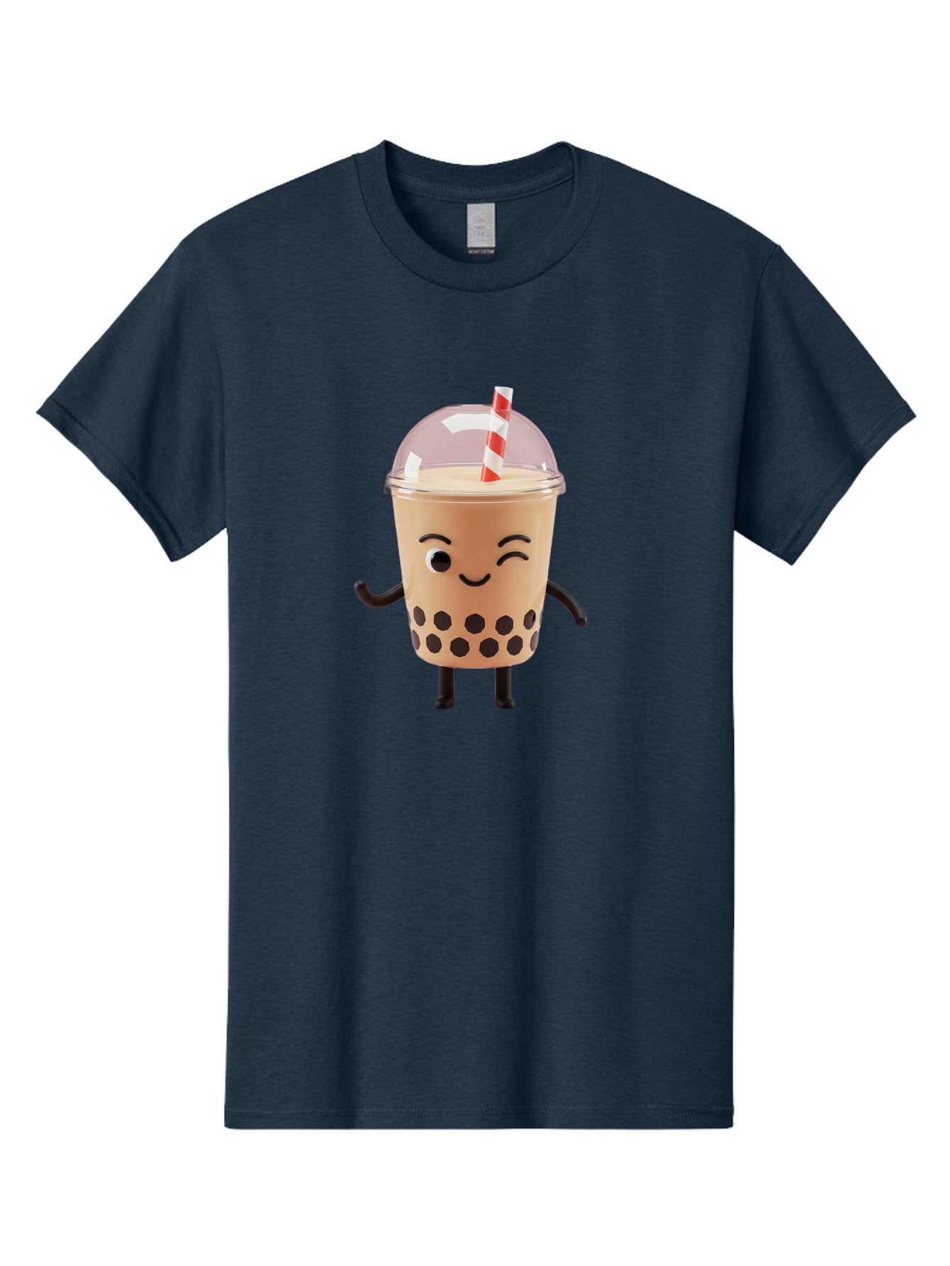 Boba-Tea-16 Men'S Graphic Tee, 100% Cotton, Comfortable Casual Summer Wear, Machine Washable, Boba Tea, Milk Tea, Bubble Tea, Cartoon Character, Smiling Face, Black Bobas, Red And White Straw, Tea Cup Bac657 4