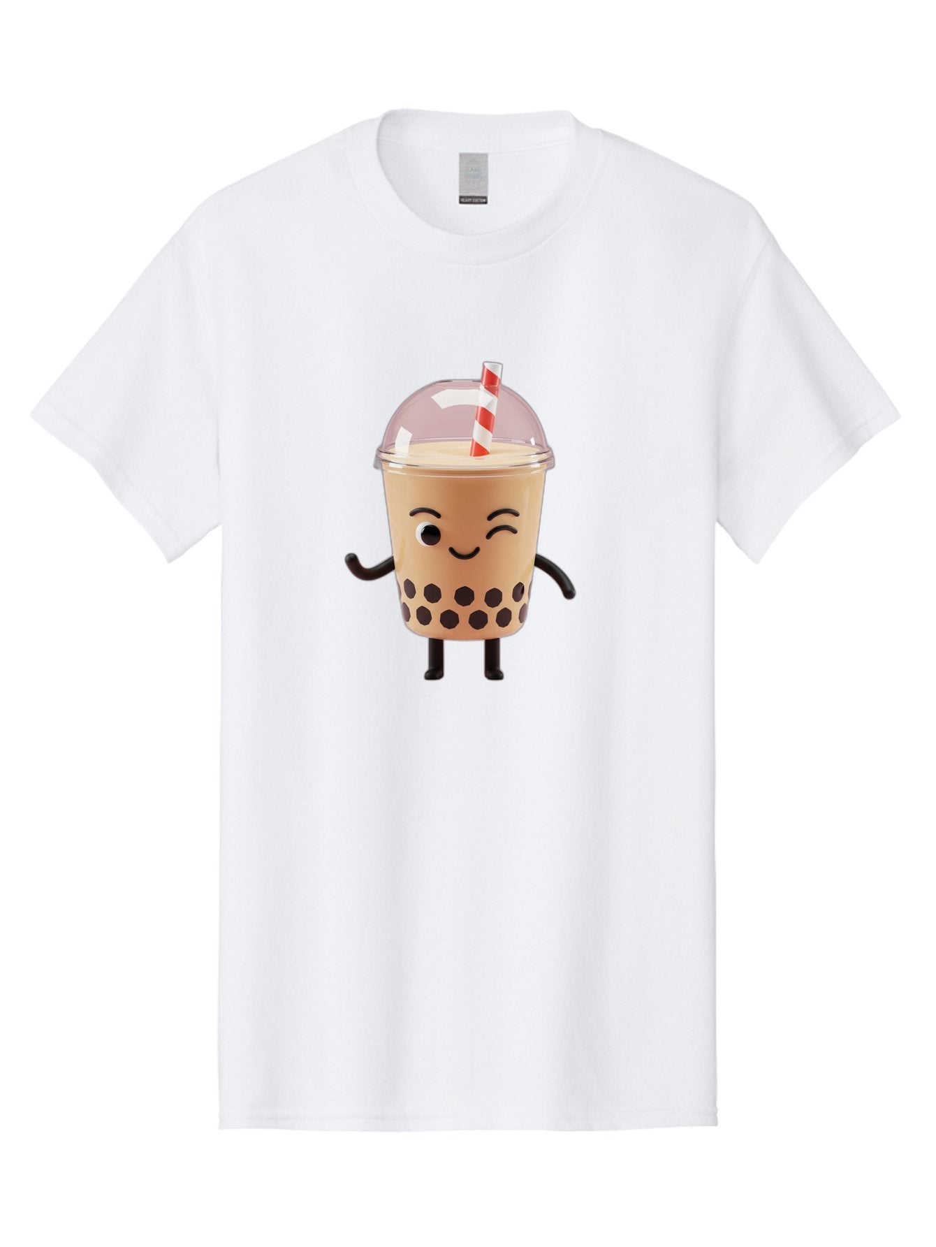 Boba-Tea-16 Men'S Graphic Tee, 100% Cotton, Comfortable Casual Summer Wear, Machine Washable, Boba Tea, Milk Tea, Bubble Tea, Cartoon Character, Smiling Face, Black Bobas, Red And White Straw, Tea Cup Bac657 14