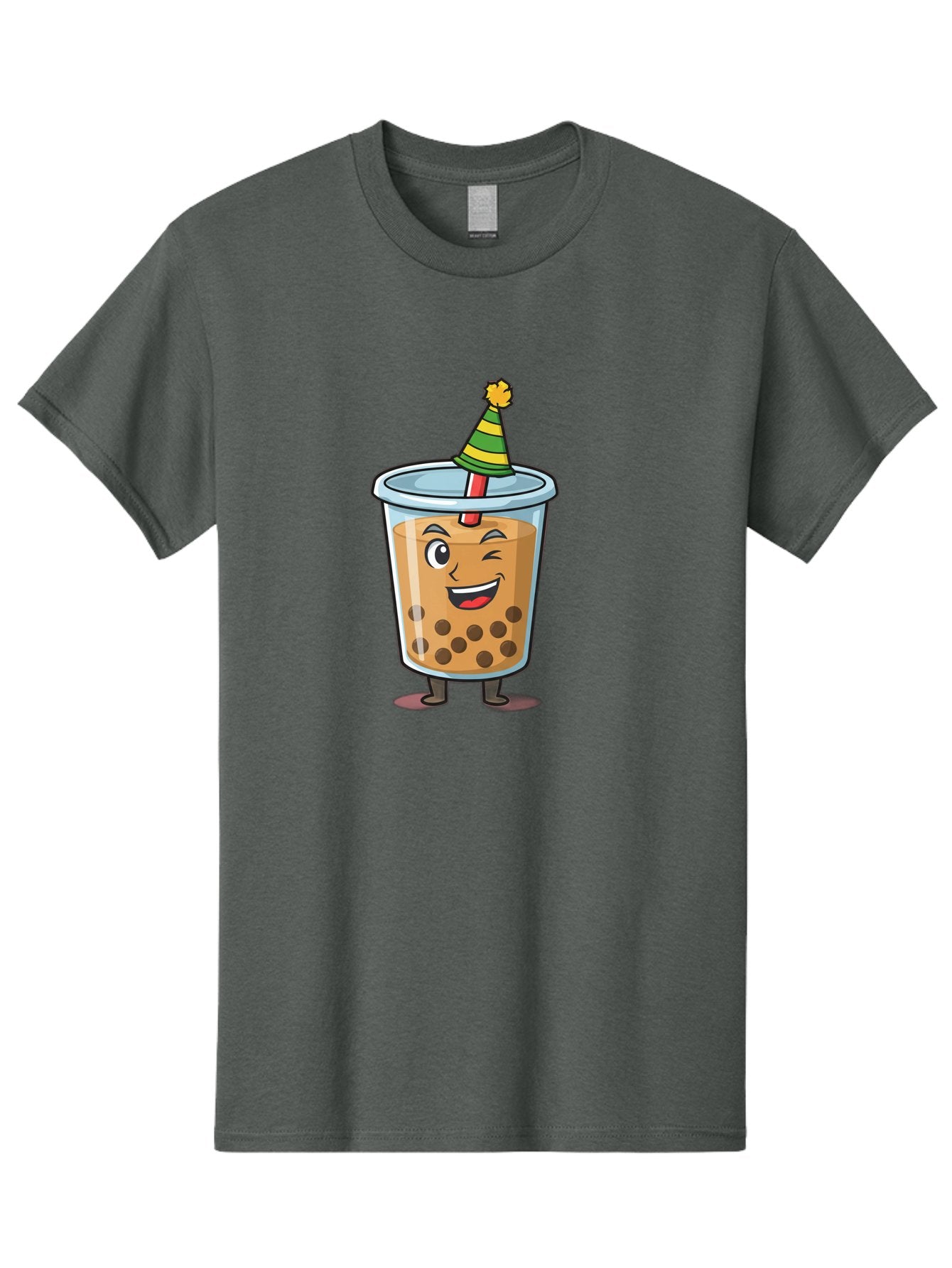 Boba-Tea-17 Men'S Graphic Tee, 100% Cotton, Comfortable Casual Summer Wear, Machine Washable, Cartoon Bubble Tea, Party Hat, Festive Boba, Smiling Drink, Fun Beverage, Animated Character, Cute Boba Tea Bac658 3