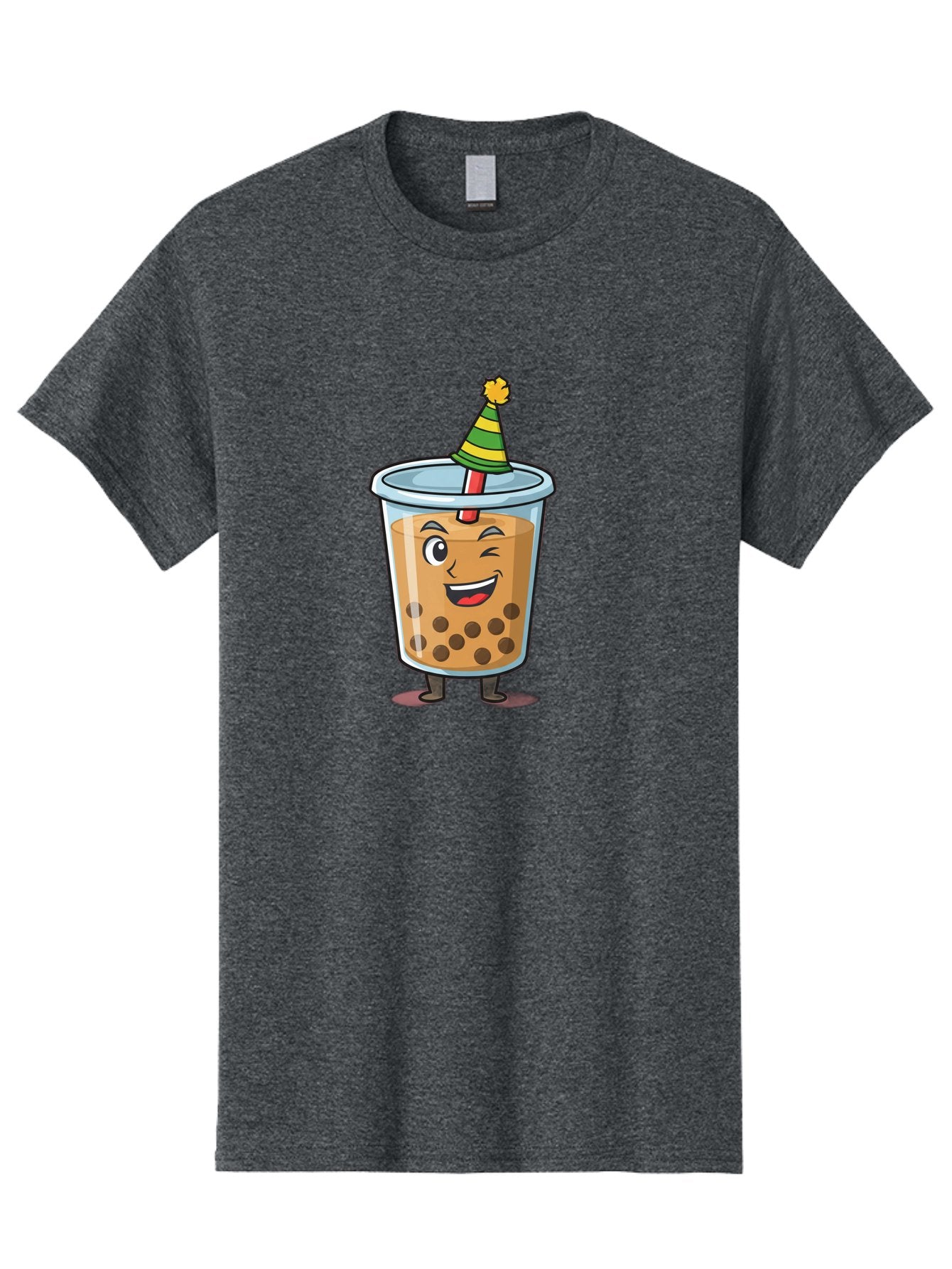 Boba-Tea-17 Men'S Graphic Tee, 100% Cotton, Comfortable Casual Summer Wear, Machine Washable, Cartoon Bubble Tea, Party Hat, Festive Boba, Smiling Drink, Fun Beverage, Animated Character, Cute Boba Tea Bac658
