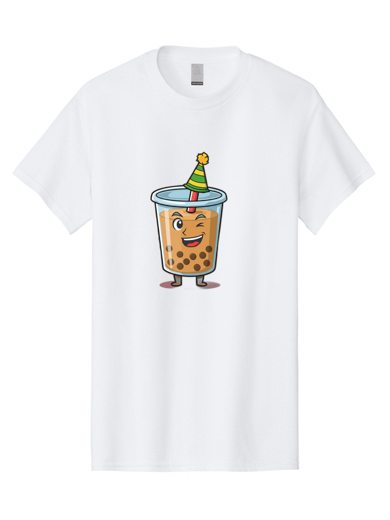 Boba-Tea-17 Men'S Graphic Tee, 100% Cotton, Comfortable Casual Summer Wear, Machine Washable, Cartoon Bubble Tea, Party Hat, Festive Boba, Smiling Drink, Fun Beverage, Animated Character, Cute Boba Tea Bac658 15
