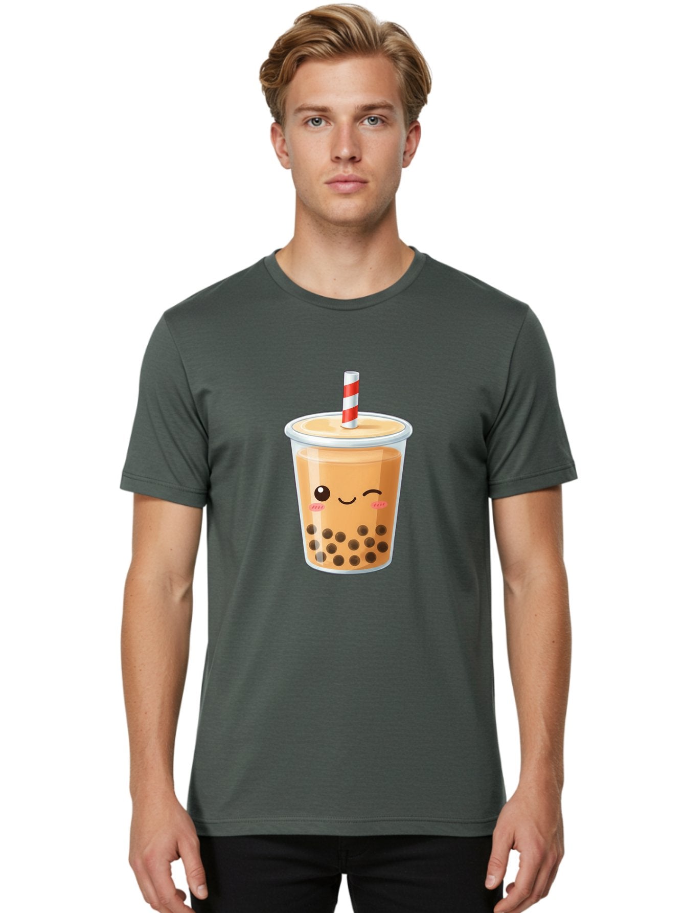 Boba-Tea-18 Men'S Graphic Tee, 100% Cotton, Comfortable Casual Summer Wear, Machine Washable, Boba Tea, Milk Tea, Cartoon Character, Cute Drink, Bubble Tea With Straw, Smiling Face, Adorable Beverage, Boba, Tea Lover Bac659 18