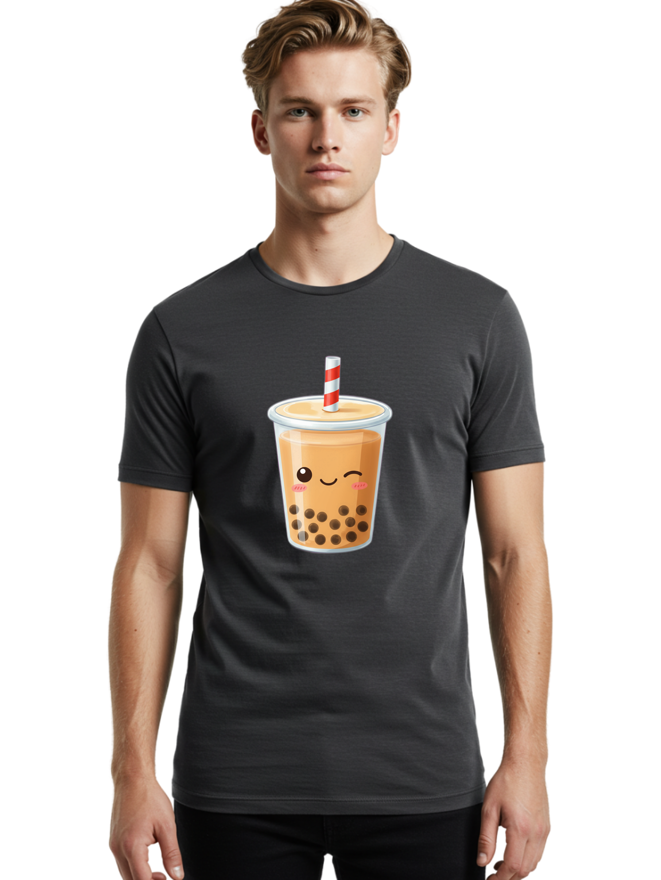 Boba-Tea-18 Men'S Graphic Tee, 100% Cotton, Comfortable Casual Summer Wear, Machine Washable, Boba Tea, Milk Tea, Cartoon Character, Cute Drink, Bubble Tea With Straw, Smiling Face, Adorable Beverage, Boba, Tea Lover Bac659 25
