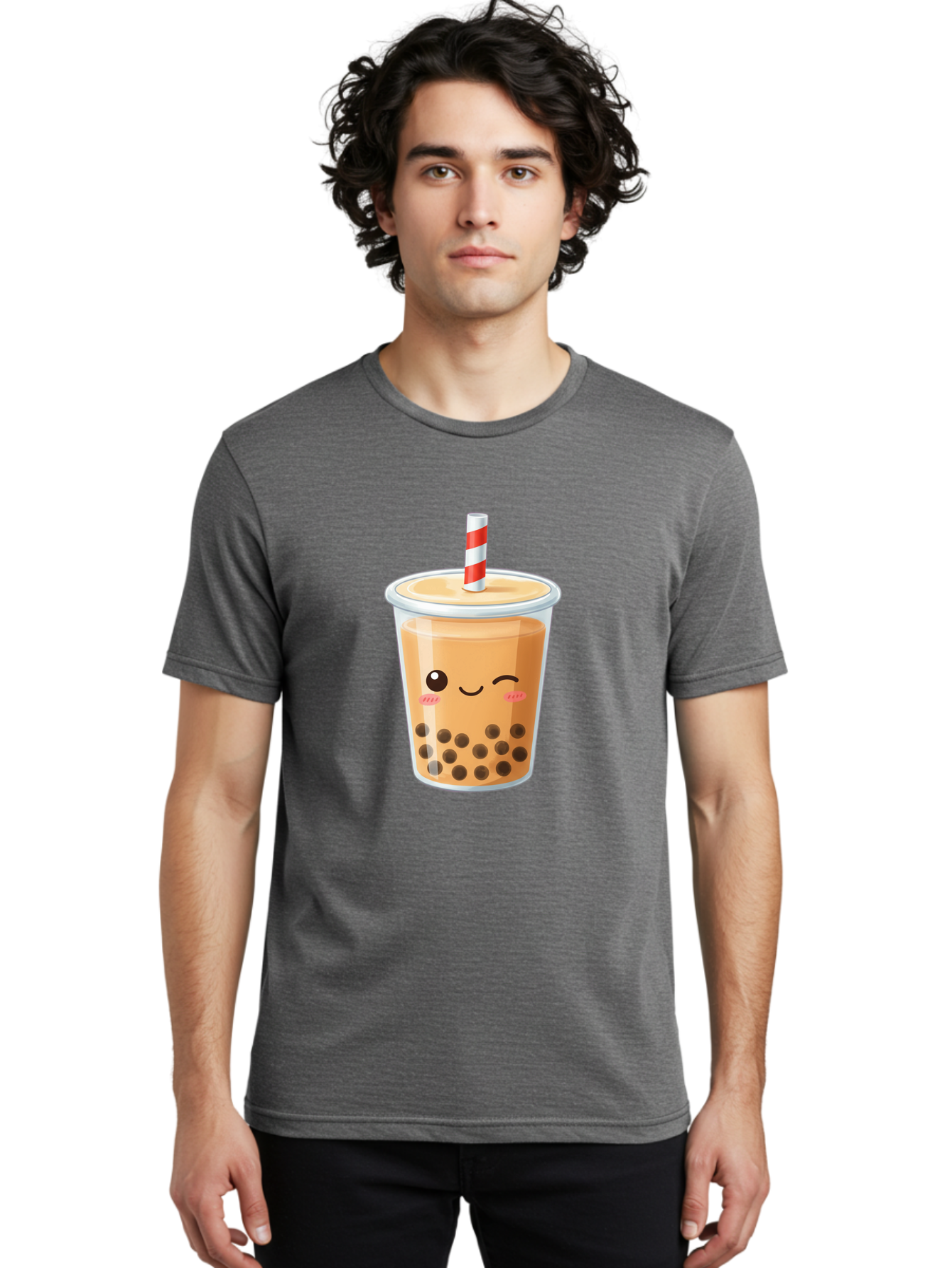 Boba-Tea-18 Men'S Graphic Tee, 100% Cotton, Comfortable Casual Summer Wear, Machine Washable, Boba Tea, Milk Tea, Cartoon Character, Cute Drink, Bubble Tea With Straw, Smiling Face, Adorable Beverage, Boba, Tea Lover Bac659 24