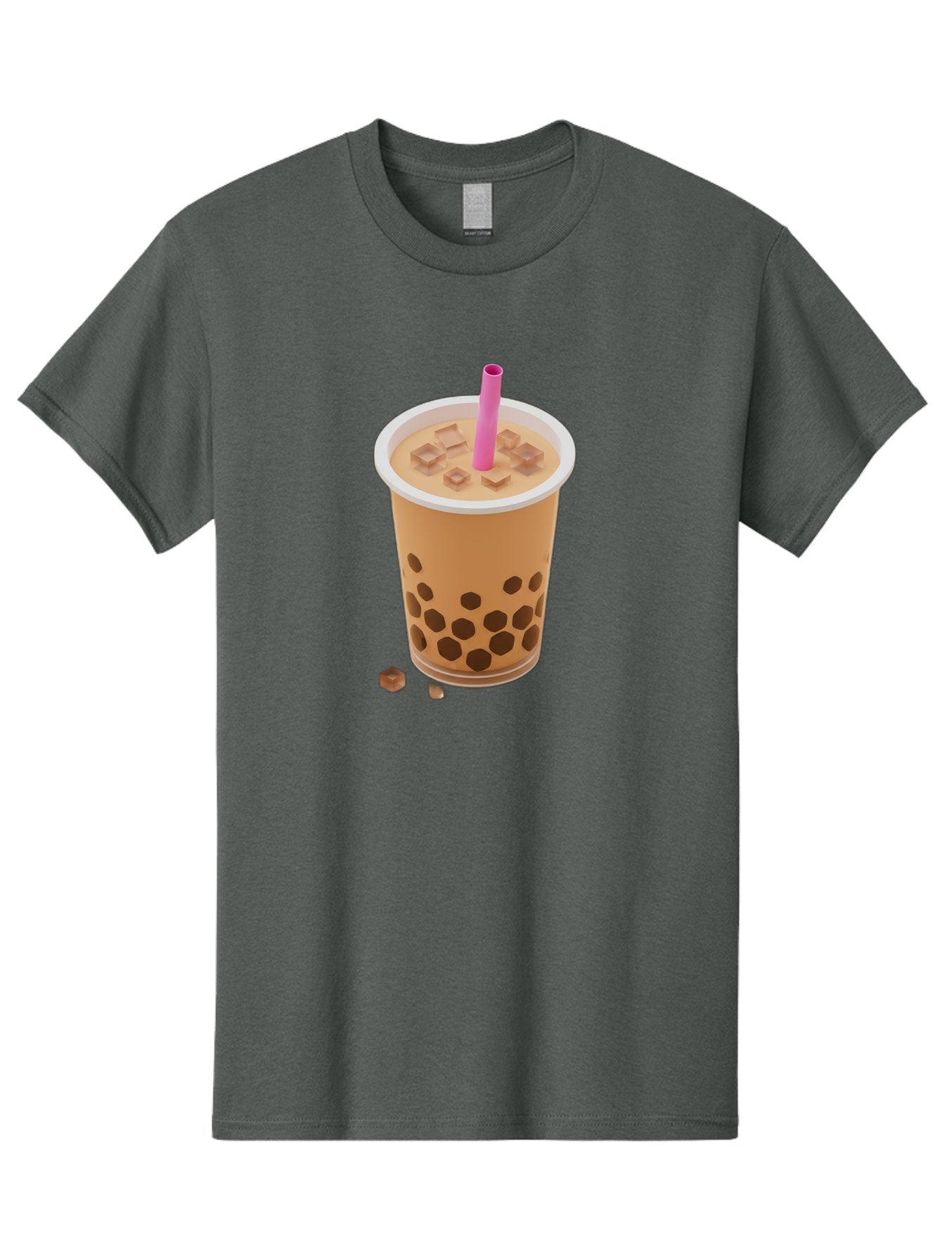 Boba-Tea-4 Men'S Graphic Tee, 100% Cotton, Comfortable Casual Summer Wear, Machine Washable, Boba Milk Tea, Bubble Tea, Milktea, Tapioca Pearls, Coffee Drink, Tea Beverage, Pink Straw, Brown Cubes, Trendy Drink, Refreshing Beverage, Bac662 14
