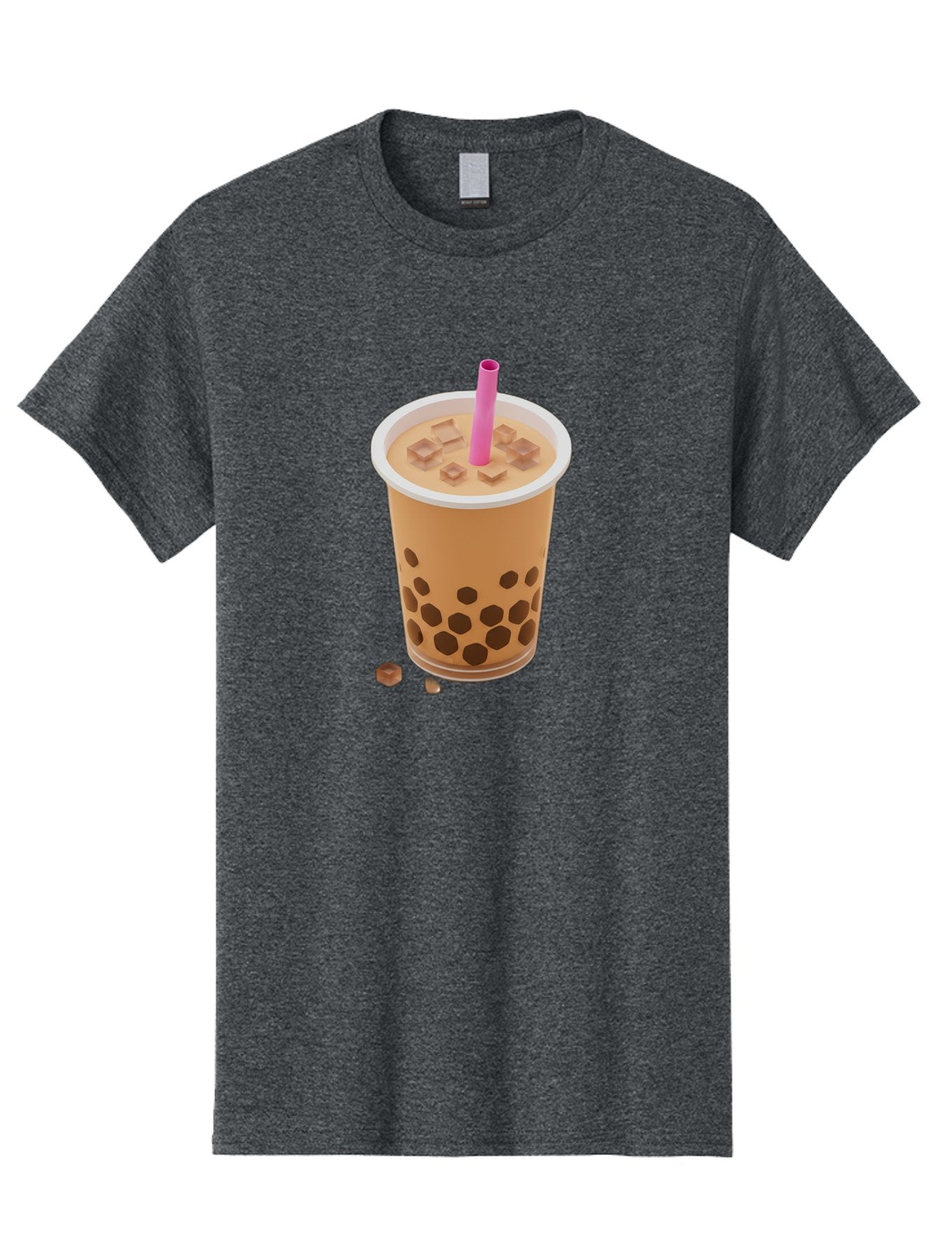 Boba-Tea-4 Men'S Graphic Tee, 100% Cotton, Comfortable Casual Summer Wear, Machine Washable, Boba Milk Tea, Bubble Tea, Milktea, Tapioca Pearls, Coffee Drink, Tea Beverage, Pink Straw, Brown Cubes, Trendy Drink, Refreshing Beverage, Bac662