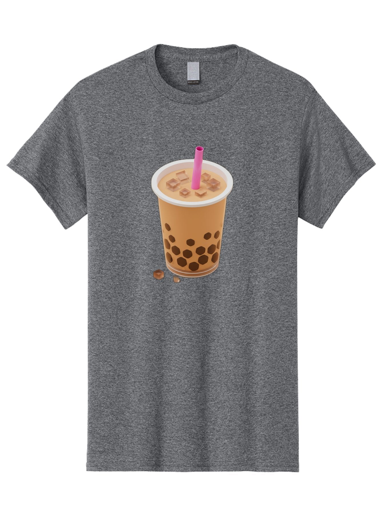 Boba-Tea-4 Men'S Graphic Tee, 100% Cotton, Comfortable Casual Summer Wear, Machine Washable, Boba Milk Tea, Bubble Tea, Milktea, Tapioca Pearls, Coffee Drink, Tea Beverage, Pink Straw, Brown Cubes, Trendy Drink, Refreshing Beverage, Bac662 4