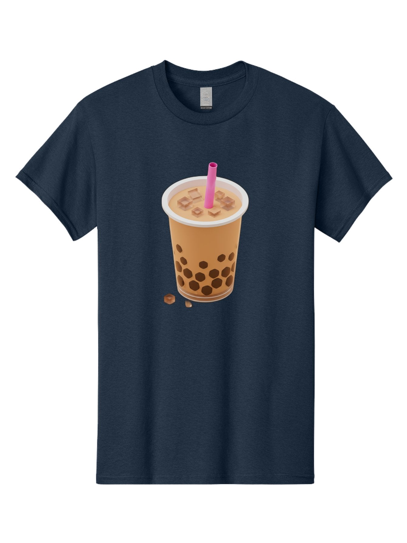 Boba-Tea-4 Men'S Graphic Tee, 100% Cotton, Comfortable Casual Summer Wear, Machine Washable, Boba Milk Tea, Bubble Tea, Milktea, Tapioca Pearls, Coffee Drink, Tea Beverage, Pink Straw, Brown Cubes, Trendy Drink, Refreshing Beverage, Bac662 13