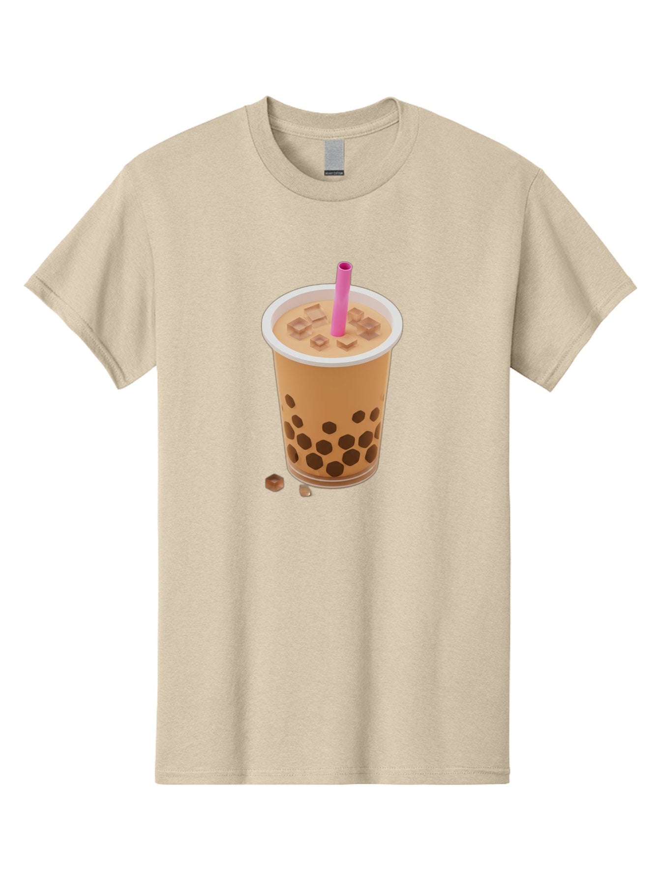 Boba-Tea-4 Men'S Graphic Tee, 100% Cotton, Comfortable Casual Summer Wear, Machine Washable, Boba Milk Tea, Bubble Tea, Milktea, Tapioca Pearls, Coffee Drink, Tea Beverage, Pink Straw, Brown Cubes, Trendy Drink, Refreshing Beverage, Bac662 12