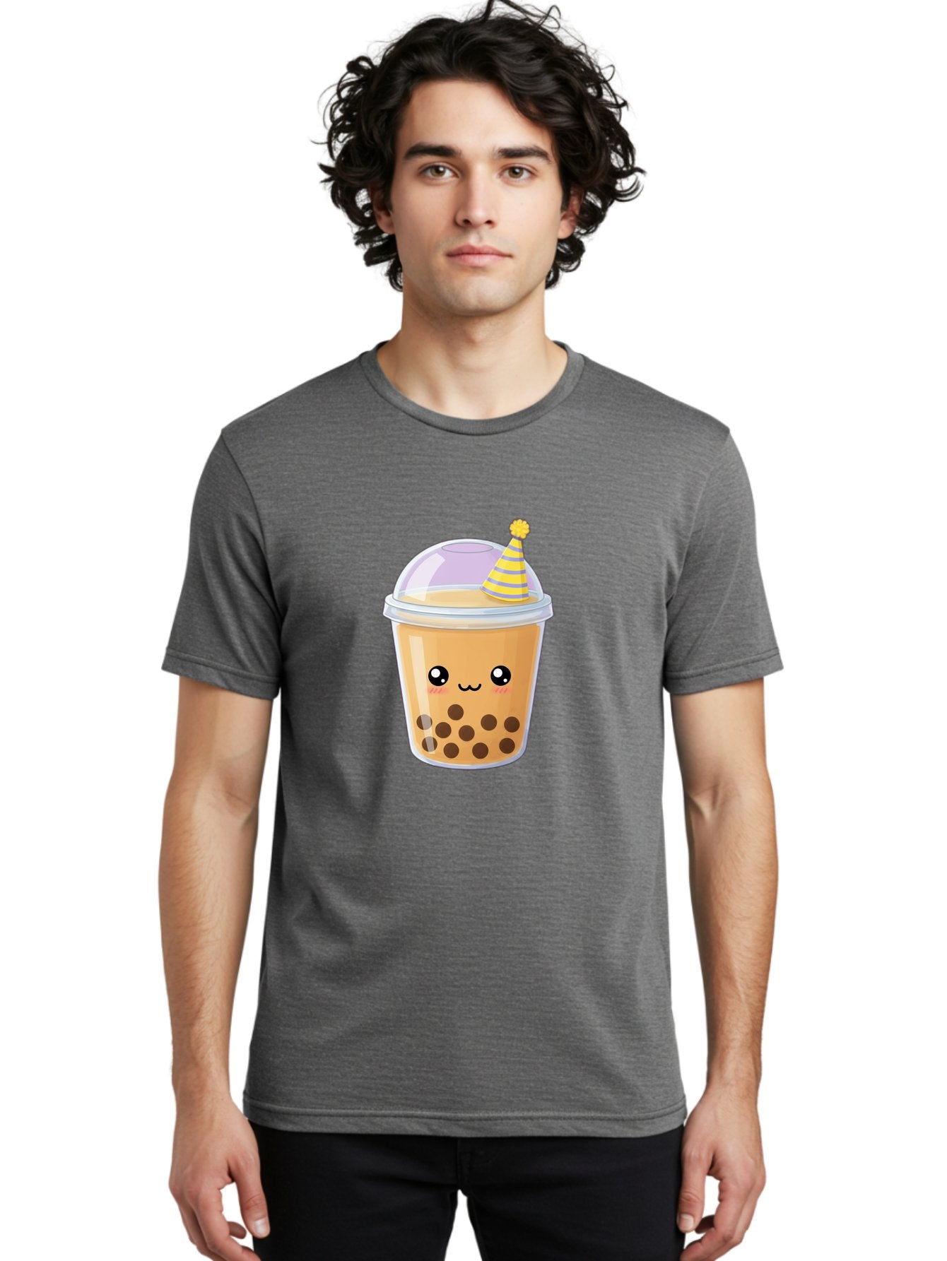 Boba-Tea-6 Men'S Graphic Tee, 100% Cotton, Comfortable Casual Summer Wear, Machine Washable, Bubble Tea, Boba Drink, Cartoon Character, Party Hat, Smiling Face, Tea Bubbles, Festive Drink, Cute Illustration, Kawaii Culture Bac664 29