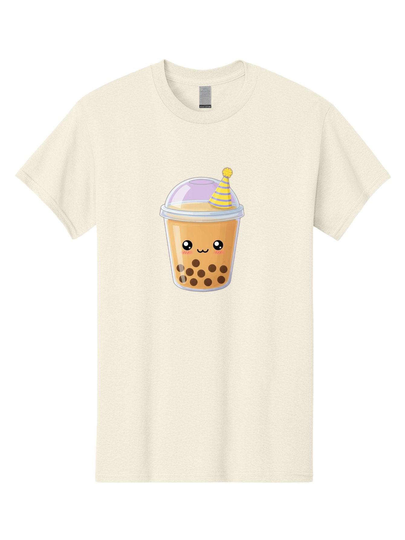 Boba-Tea-6 Men'S Graphic Tee, 100% Cotton, Comfortable Casual Summer Wear, Machine Washable, Bubble Tea, Boba Drink, Cartoon Character, Party Hat, Smiling Face, Tea Bubbles, Festive Drink, Cute Illustration, Kawaii Culture Bac664