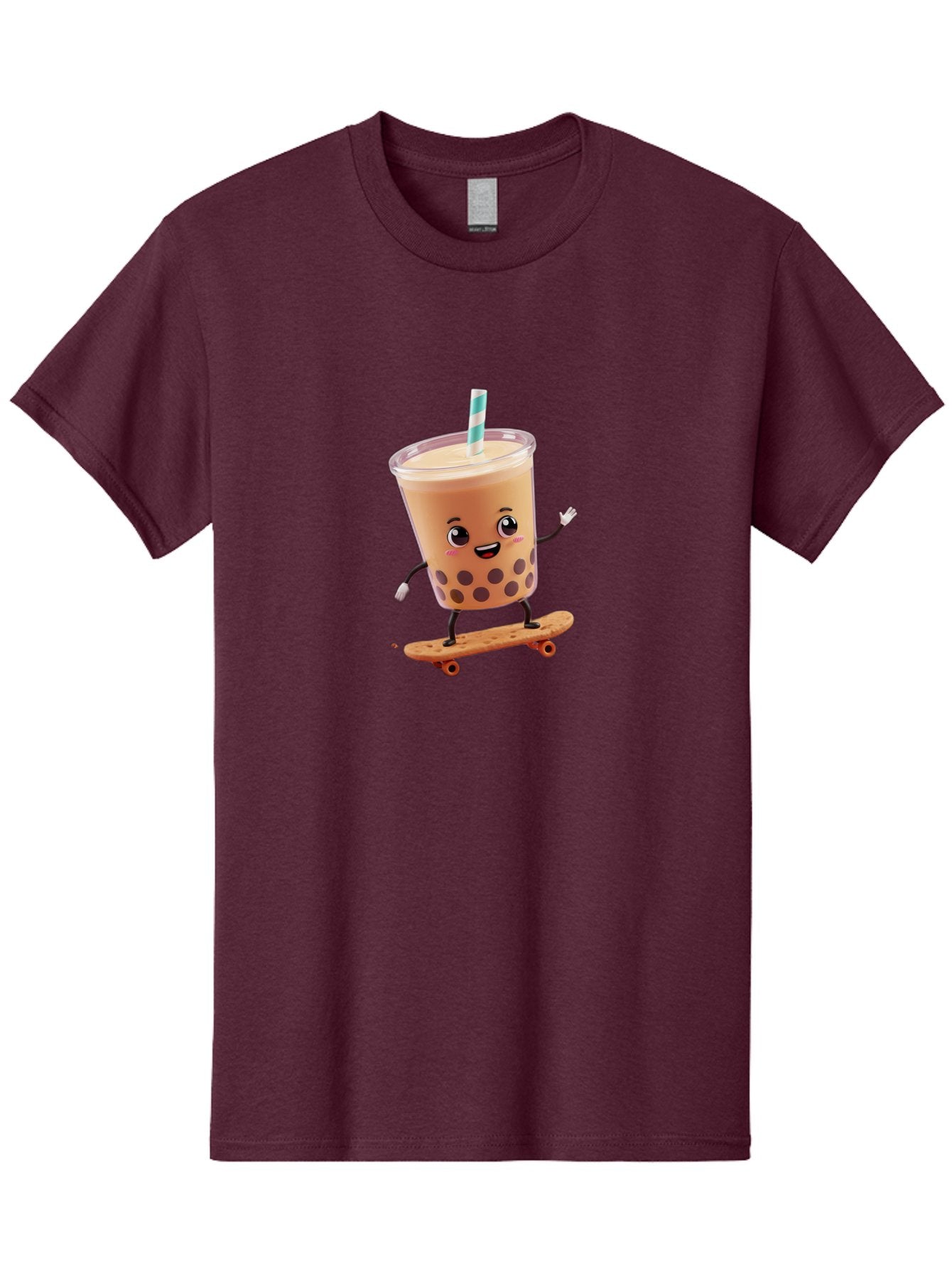 Boba-Tea-7 Men'S Graphic Tee, 100% Cotton, Comfortable Casual Summer Wear, Machine Washable, Boba Tea, Cartoon Character, Skateboarding, Fun Beverage, Playful Drink, Milk Tea, Tapioca Pearls, Smiling Face, Straw, Action Pose, Bac665