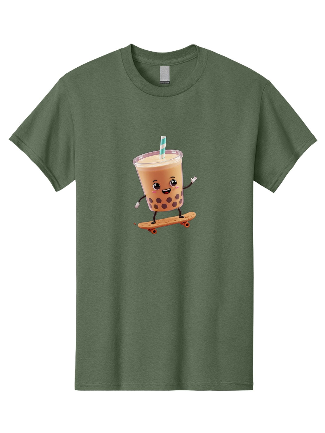 Boba-Tea-7 Men'S Graphic Tee, 100% Cotton, Comfortable Casual Summer Wear, Machine Washable, Boba Tea, Cartoon Character, Skateboarding, Fun Beverage, Playful Drink, Milk Tea, Tapioca Pearls, Smiling Face, Straw, Action Pose, Bac665 15