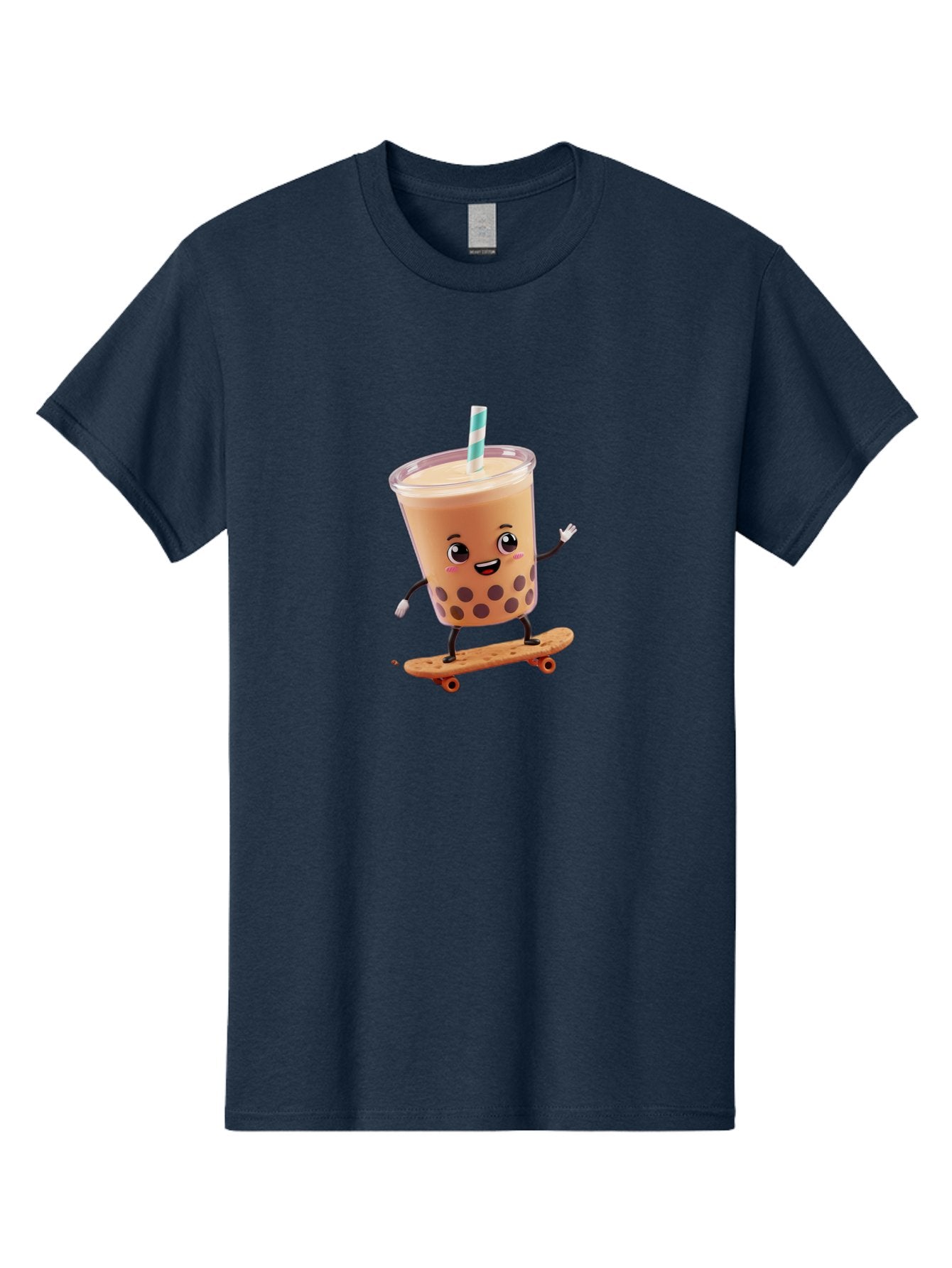 Boba-Tea-7 Men'S Graphic Tee, 100% Cotton, Comfortable Casual Summer Wear, Machine Washable, Boba Tea, Cartoon Character, Skateboarding, Fun Beverage, Playful Drink, Milk Tea, Tapioca Pearls, Smiling Face, Straw, Action Pose, Bac665