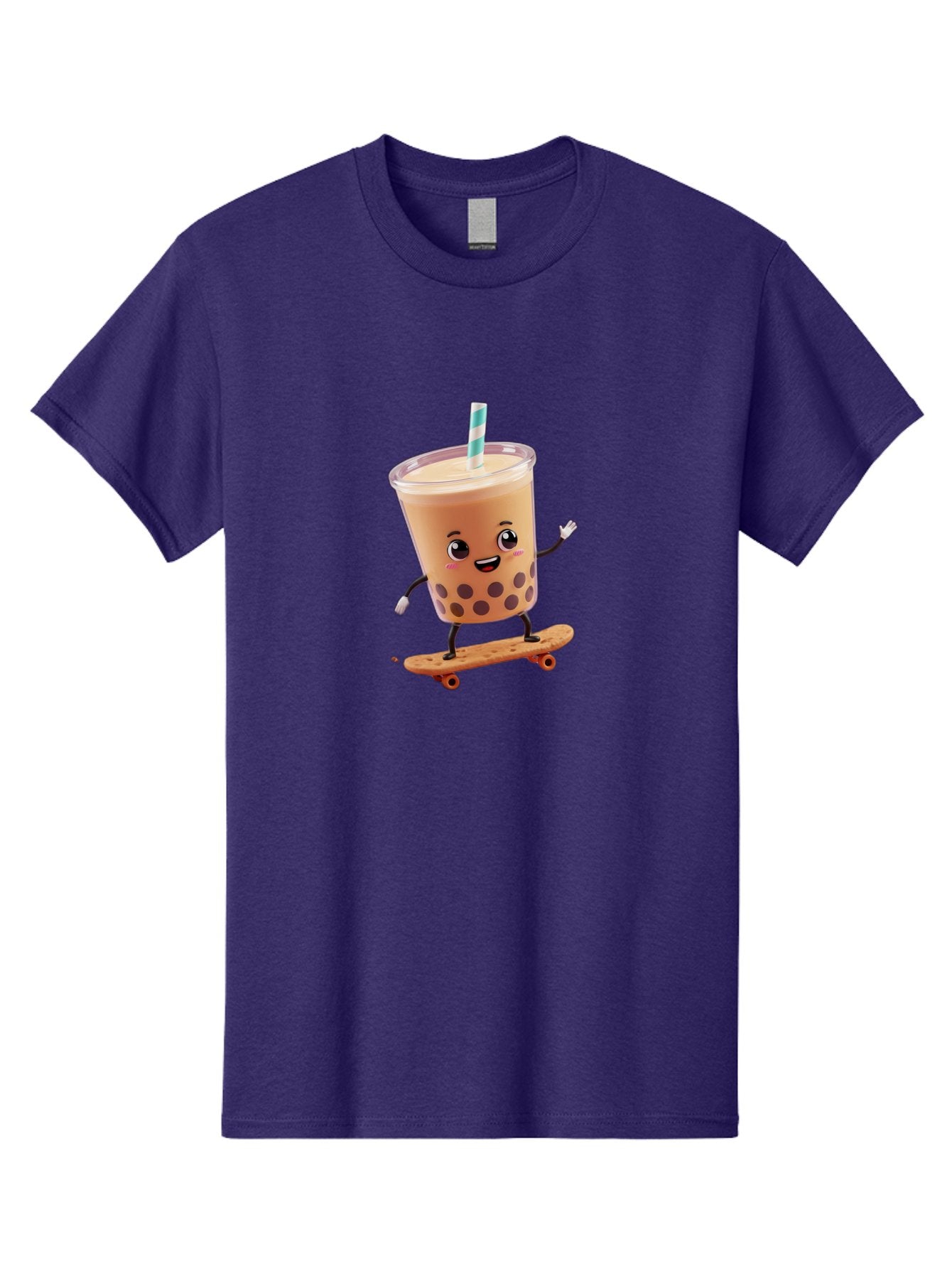 Boba-Tea-7 Men'S Graphic Tee, 100% Cotton, Comfortable Casual Summer Wear, Machine Washable, Boba Tea, Cartoon Character, Skateboarding, Fun Beverage, Playful Drink, Milk Tea, Tapioca Pearls, Smiling Face, Straw, Action Pose, Bac665 8
