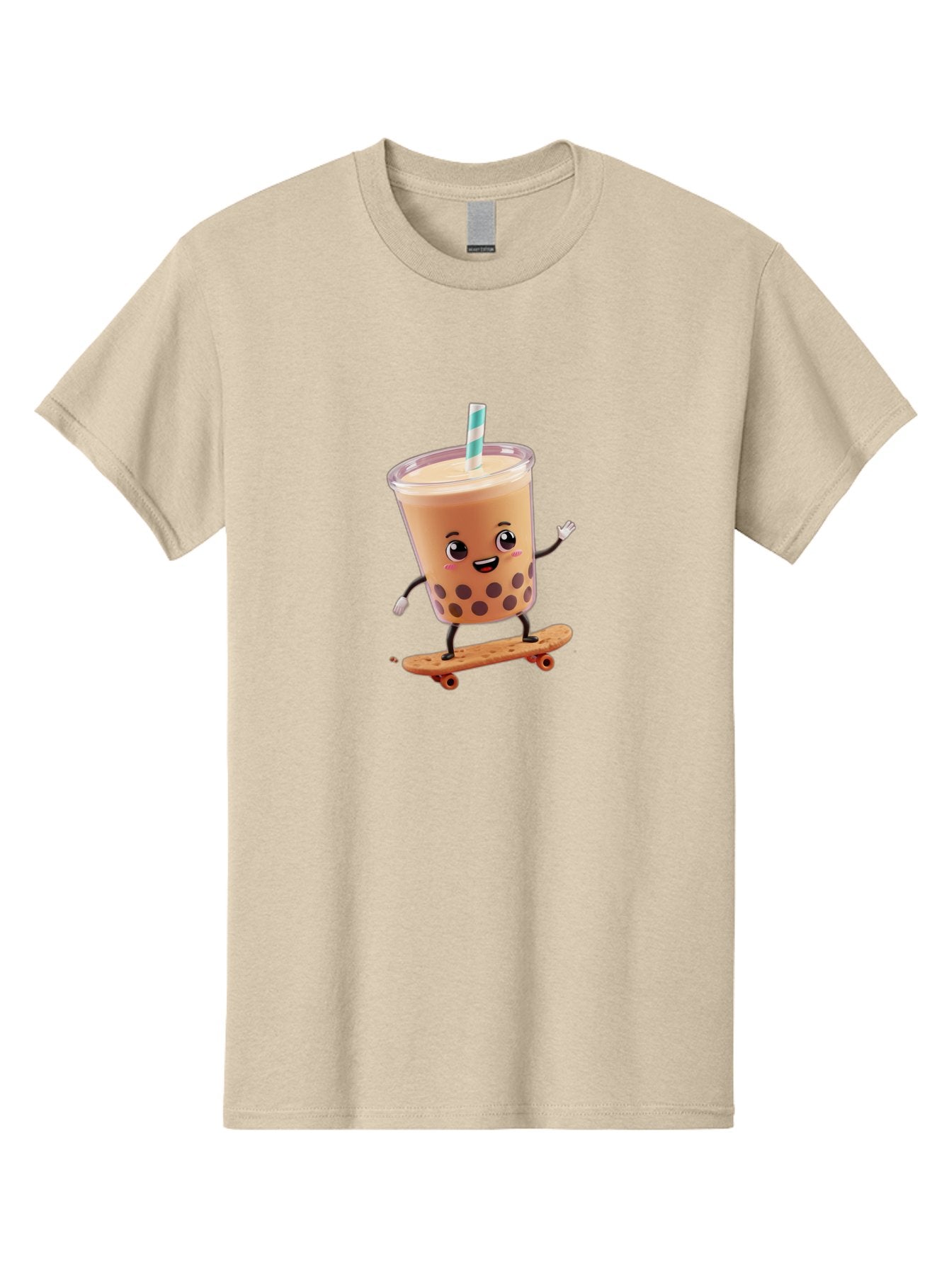 Boba-Tea-7 Men'S Graphic Tee, 100% Cotton, Comfortable Casual Summer Wear, Machine Washable, Boba Tea, Cartoon Character, Skateboarding, Fun Beverage, Playful Drink, Milk Tea, Tapioca Pearls, Smiling Face, Straw, Action Pose, Bac665 5
