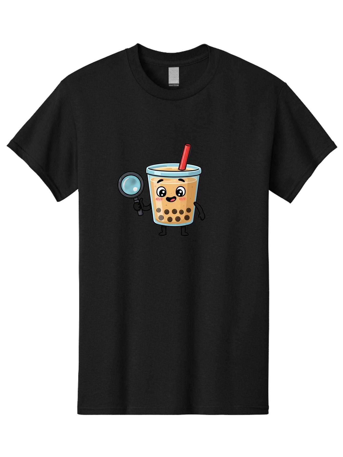 Boba-Tea-8 Men'S Graphic Tee, 100% Cotton, Comfortable Casual Summer Wear, Machine Washable, Boba Tea Character, Cartoon Bubble Tea, Kawaii Boba, Magnifying Glass, Detective Tea, Cute Drink, Bubble Tea Mascot, Tea With Straw, Bac666