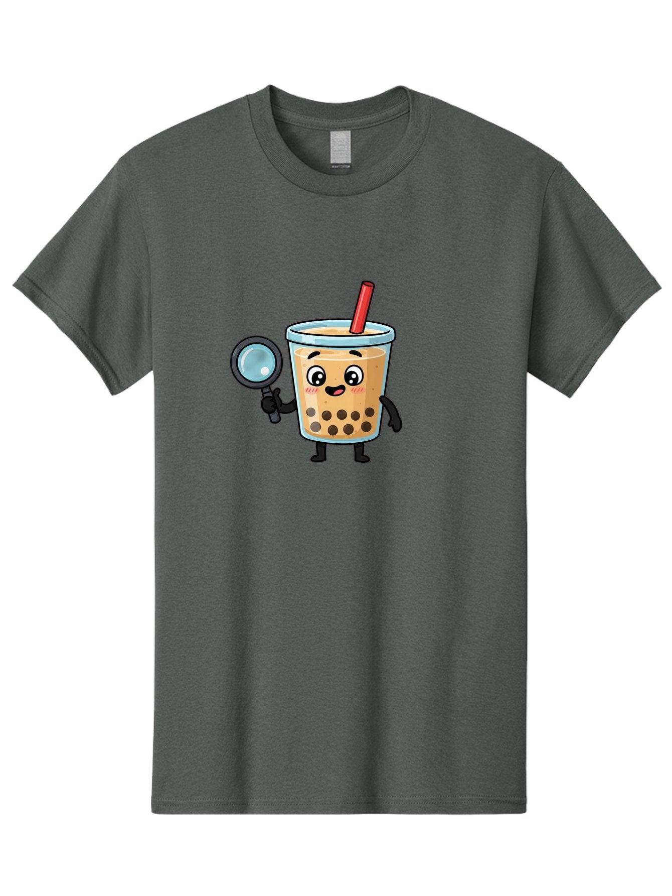 Boba-Tea-8 Men'S Graphic Tee, 100% Cotton, Comfortable Casual Summer Wear, Machine Washable, Boba Tea Character, Cartoon Bubble Tea, Kawaii Boba, Magnifying Glass, Detective Tea, Cute Drink, Bubble Tea Mascot, Tea With Straw, Bac666 3
