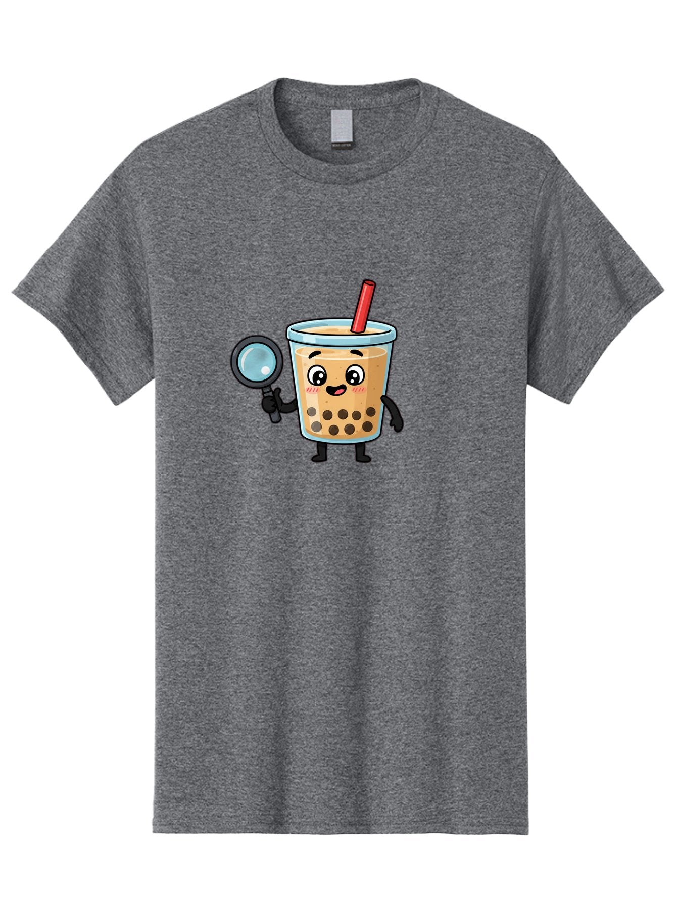 Boba-Tea-8 Men'S Graphic Tee, 100% Cotton, Comfortable Casual Summer Wear, Machine Washable, Boba Tea Character, Cartoon Bubble Tea, Kawaii Boba, Magnifying Glass, Detective Tea, Cute Drink, Bubble Tea Mascot, Tea With Straw, Bac666