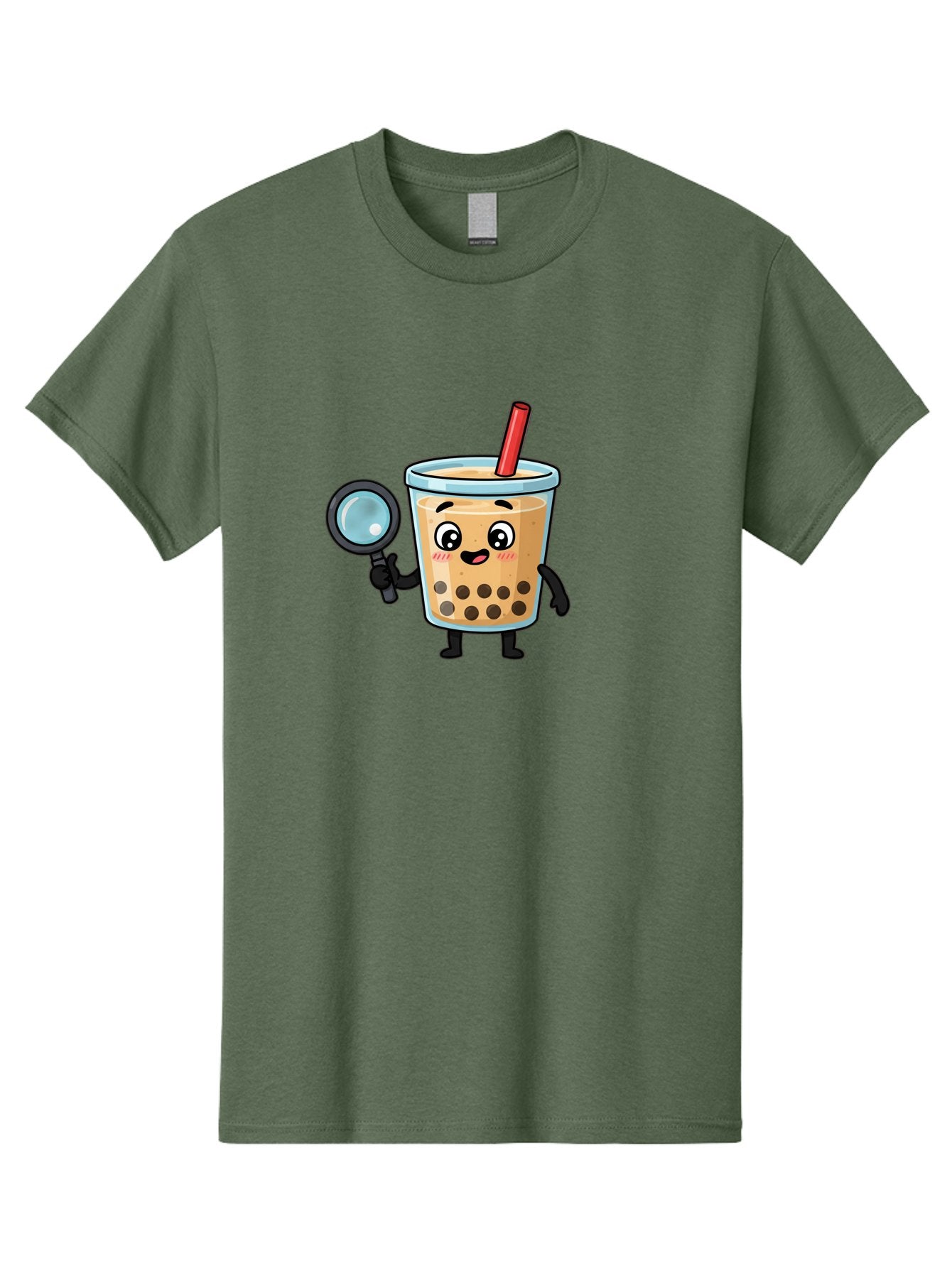 Boba-Tea-8 Men'S Graphic Tee, 100% Cotton, Comfortable Casual Summer Wear, Machine Washable, Boba Tea Character, Cartoon Bubble Tea, Kawaii Boba, Magnifying Glass, Detective Tea, Cute Drink, Bubble Tea Mascot, Tea With Straw, Bac666 6