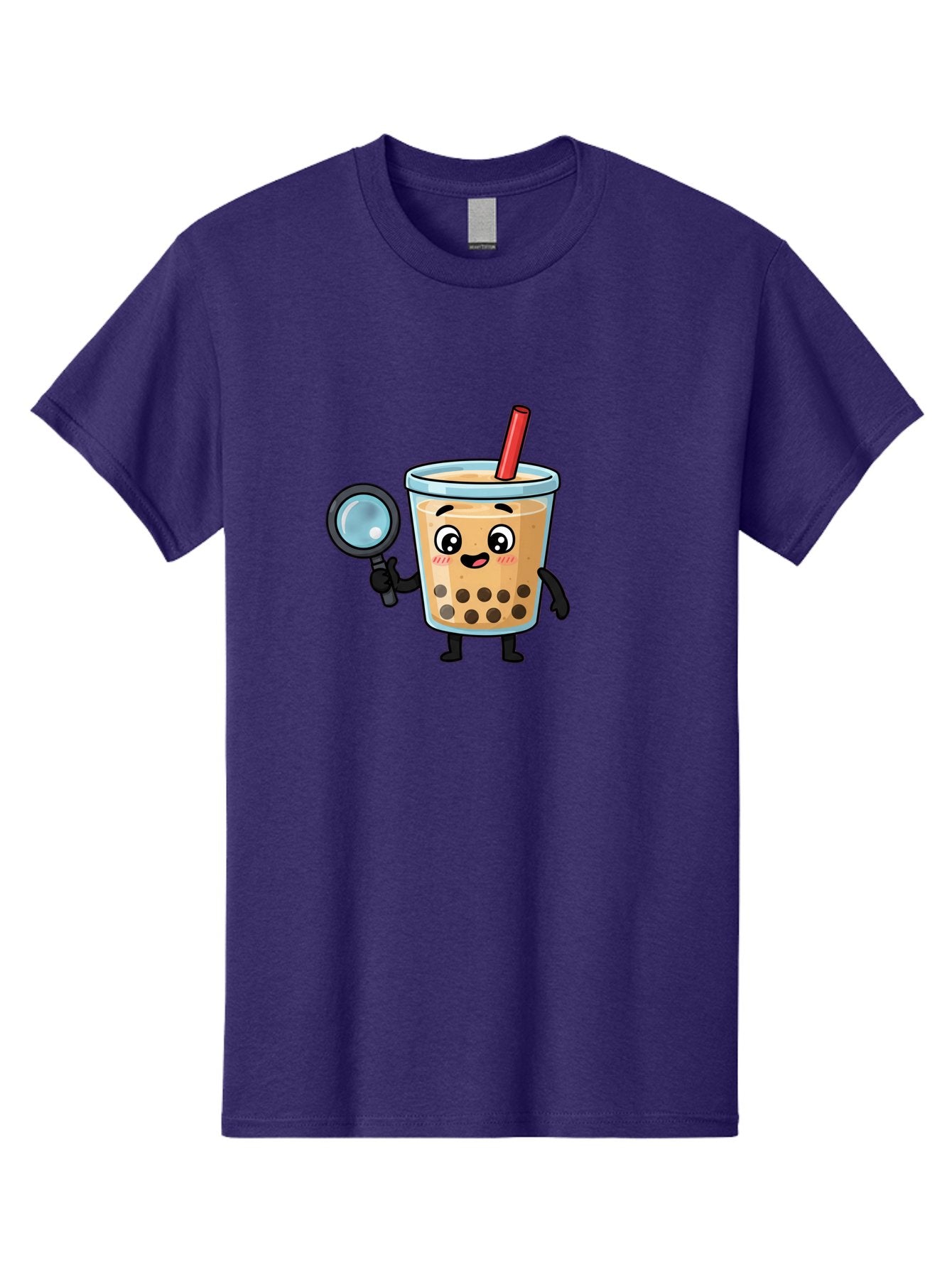 Boba-Tea-8 Men'S Graphic Tee, 100% Cotton, Comfortable Casual Summer Wear, Machine Washable, Boba Tea Character, Cartoon Bubble Tea, Kawaii Boba, Magnifying Glass, Detective Tea, Cute Drink, Bubble Tea Mascot, Tea With Straw, Bac666 5