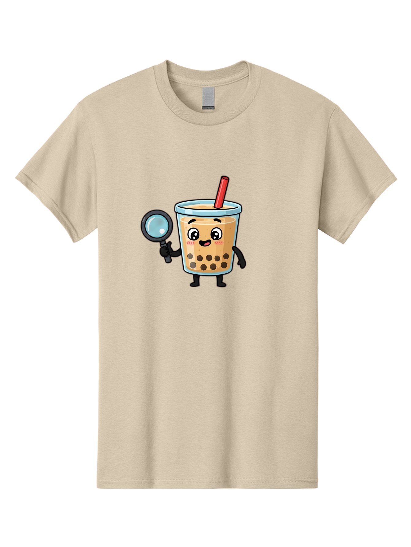 Boba-Tea-8 Men'S Graphic Tee, 100% Cotton, Comfortable Casual Summer Wear, Machine Washable, Boba Tea Character, Cartoon Bubble Tea, Kawaii Boba, Magnifying Glass, Detective Tea, Cute Drink, Bubble Tea Mascot, Tea With Straw, Bac666 13