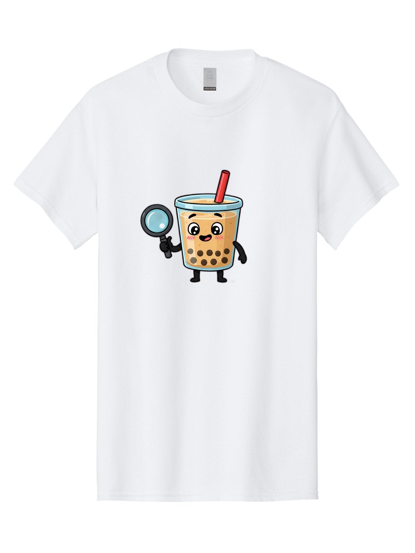 Boba-Tea-8 Men'S Graphic Tee, 100% Cotton, Comfortable Casual Summer Wear, Machine Washable, Boba Tea Character, Cartoon Bubble Tea, Kawaii Boba, Magnifying Glass, Detective Tea, Cute Drink, Bubble Tea Mascot, Tea With Straw, Bac666 8